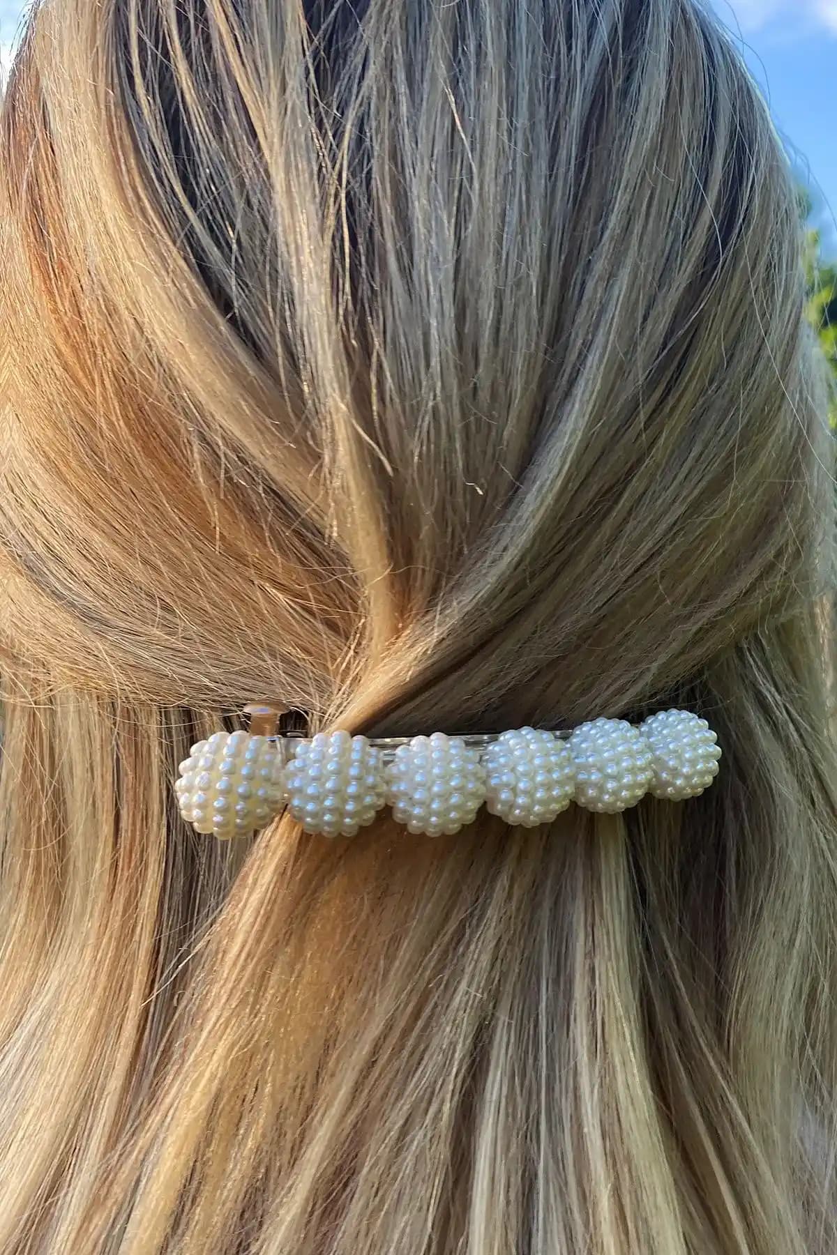 İnci Saç Tokası Otomatik Mekanizmalı Kristal Taş Detaylı Şık Aksesuar