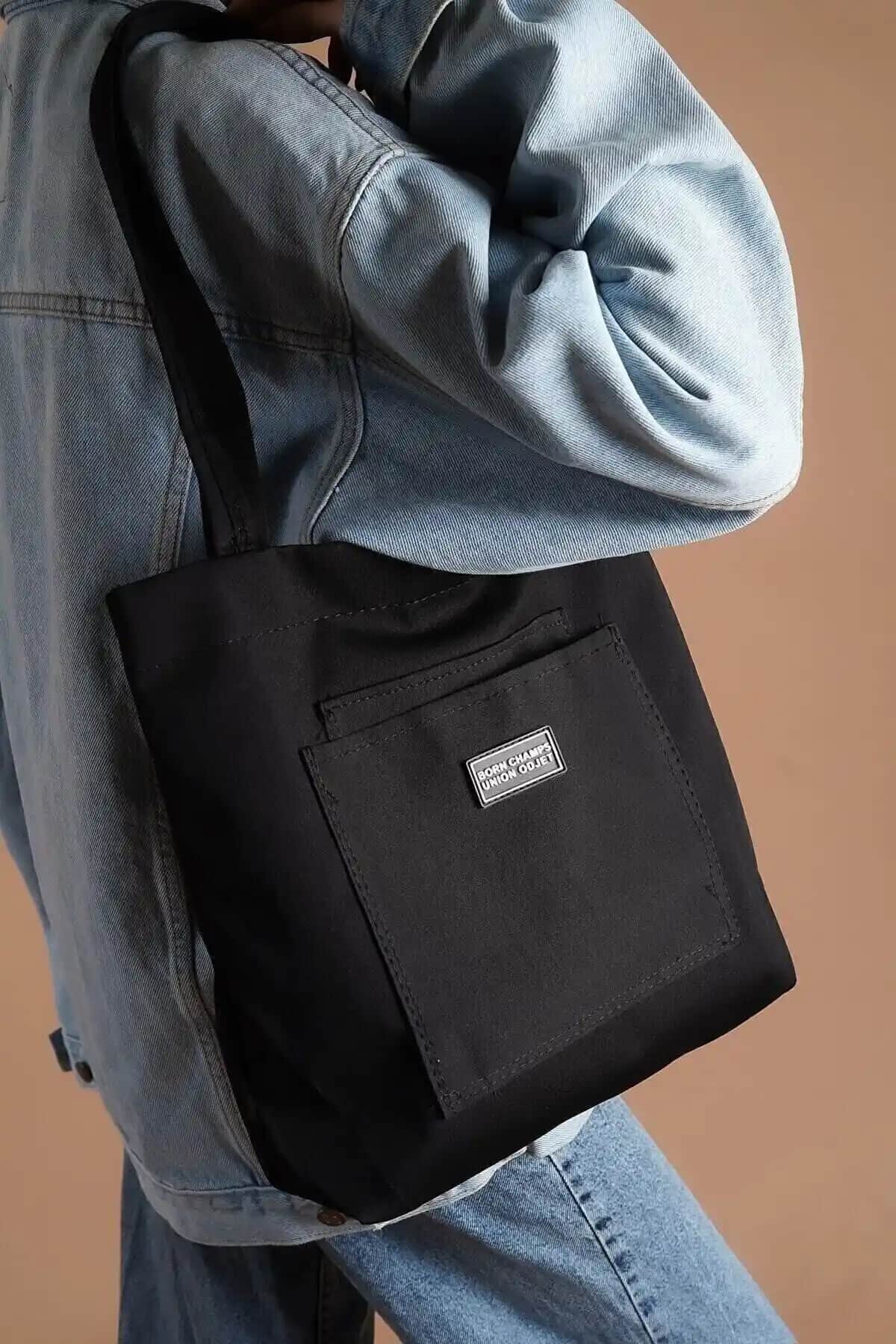 IŞILTI COLLECTION Kadın Siyah Yumuşak Bez Kumaş Kol ve Omuz Çantası Şık ve Pratik Günlük Aksesuar