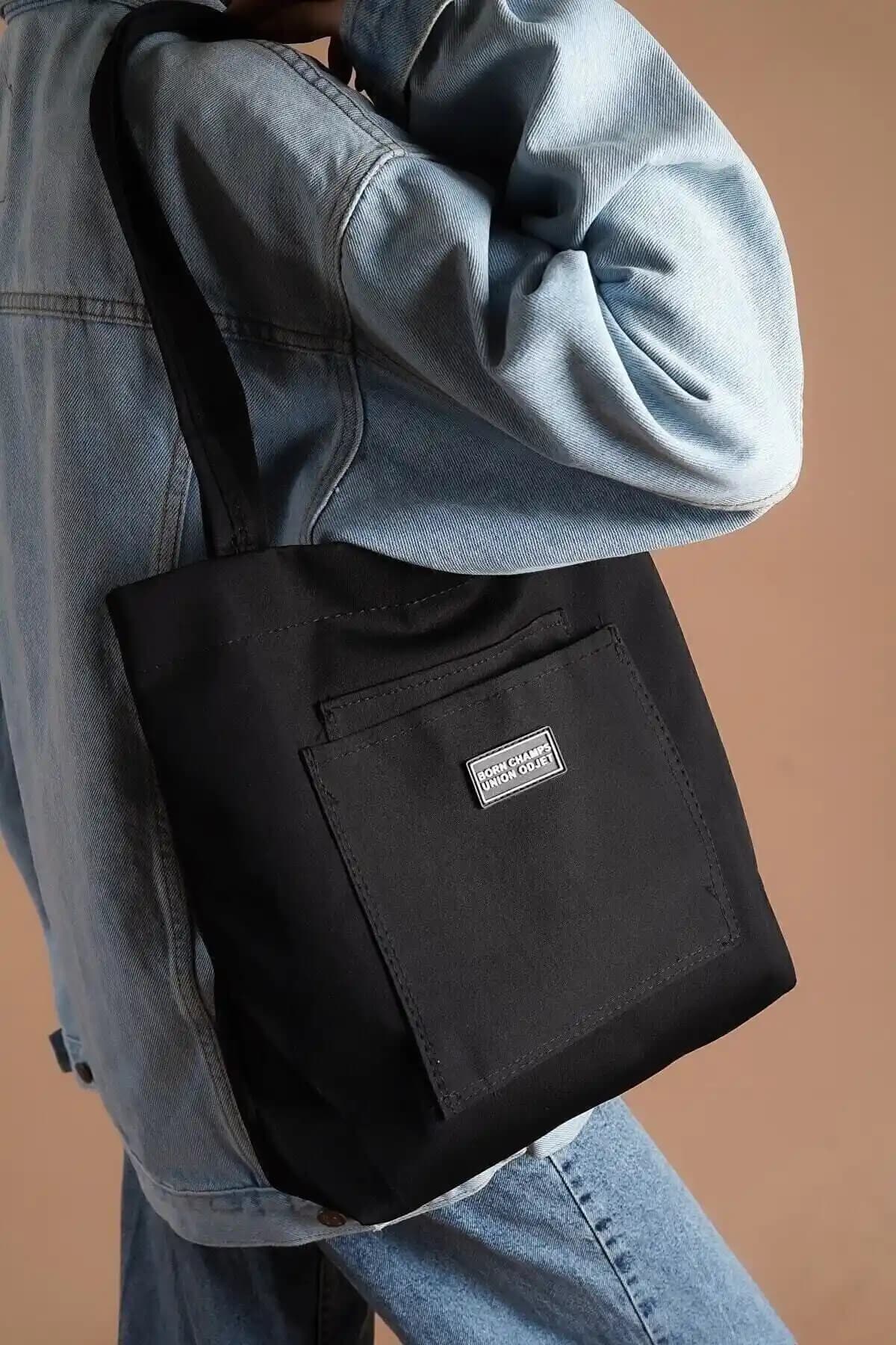 IŞILTI COLLECTION Kadın Siyah Yumuşak Bez Kumaş Kol ve Omuz Çantası Şık ve Pratik Günlük Aksesuar