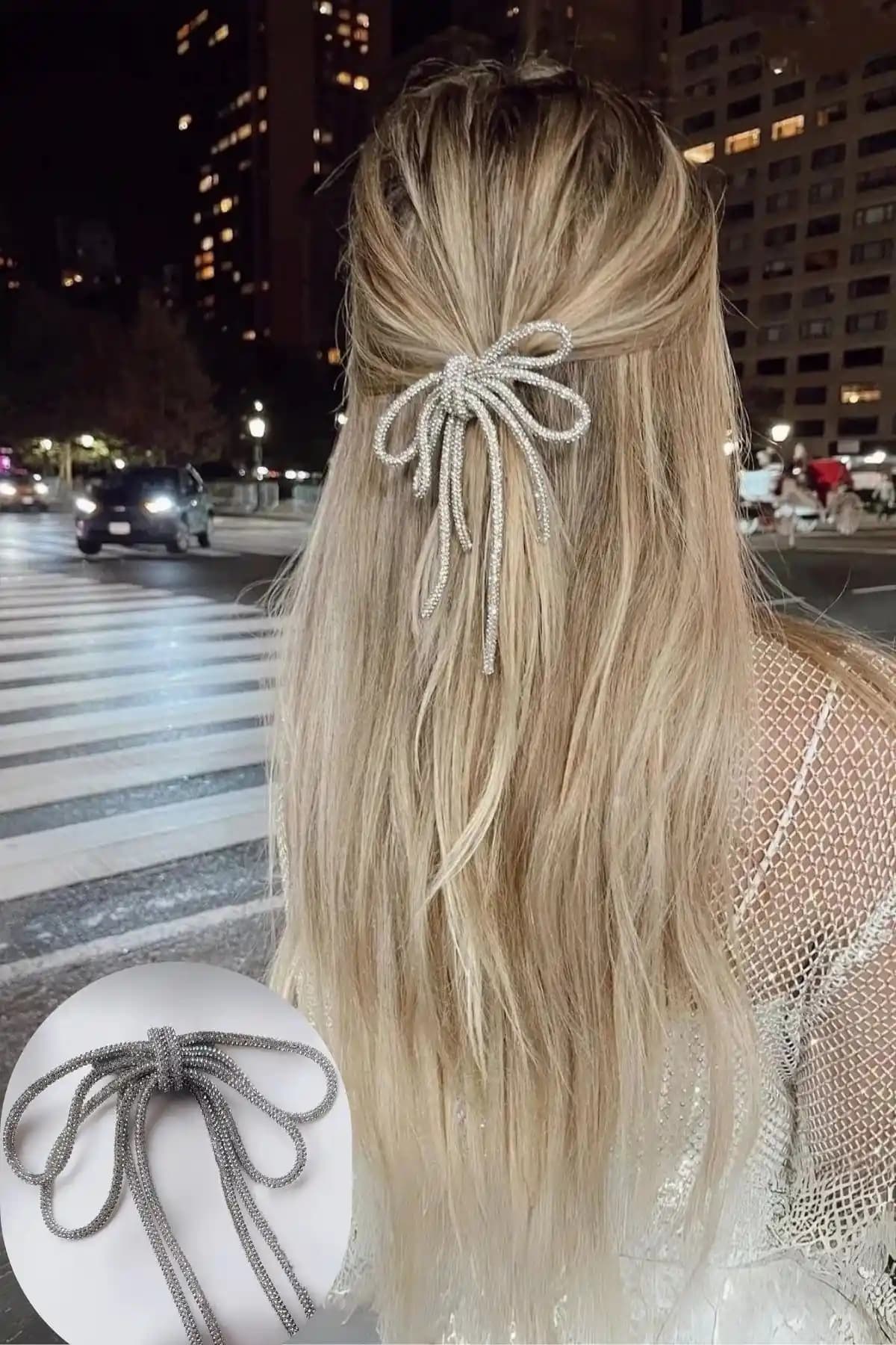 Kadın Kristal Taşlı Fiyonk ve Yalı Çapkını Tasarımlı Gümüş Renkli Toka