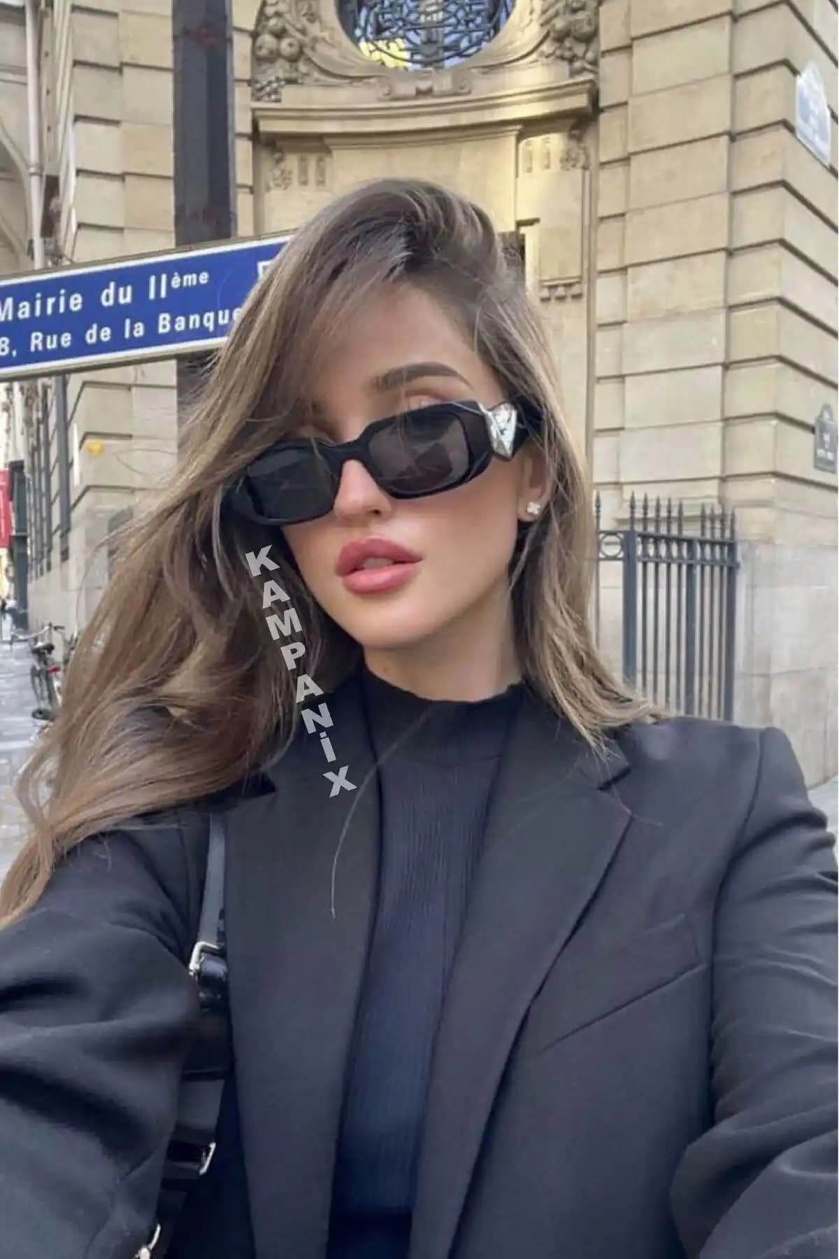 Kampanyix Yeni Sezon Siyah Geometrik Güneş Gözlüğü UV400 ve Polarize Teknoloji ile