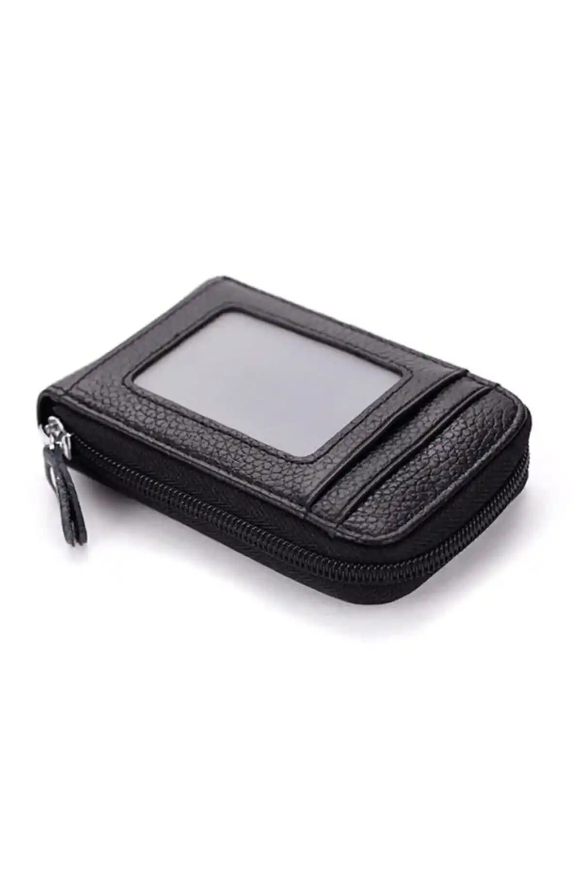 Kemer Dünyası Siyah 11 Bölmeli Hakiki Deri Unisex Kredi Kartlık Modern ve Dayanıklı