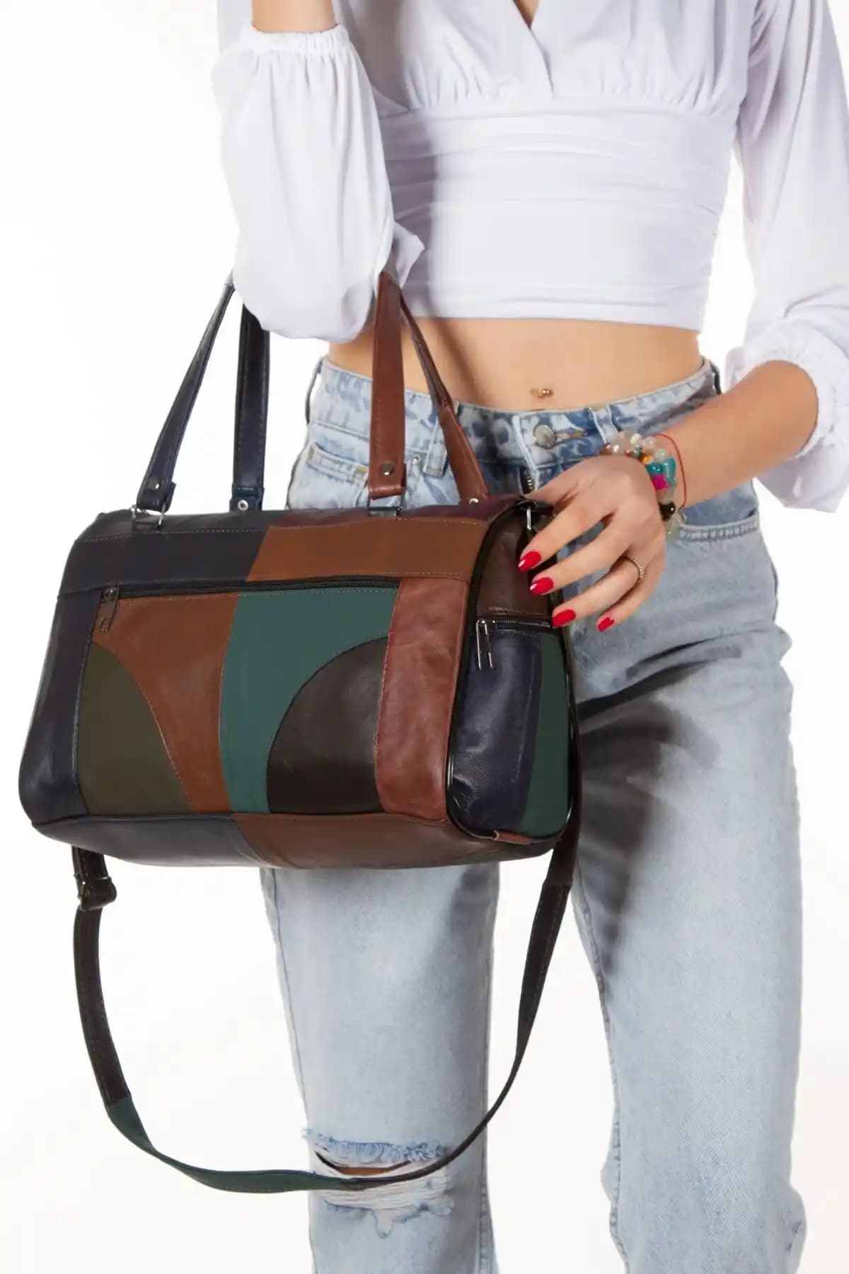 Kindfox Hakiki Deri Çok Bölmeli El ve Omuz Çantası Şık ve Fonksiyonel Tasarım