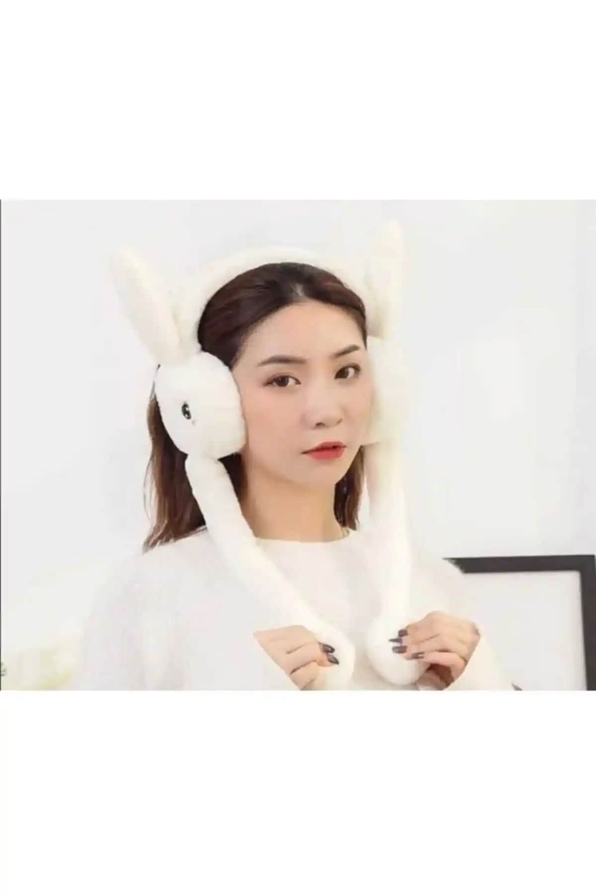 Kudi Peluş Tavşanlı Oynar Kulaklı Hareketli Kulaklık Gençler ve Çocuklar İçin Şık ve Eğlenceli Tasarım