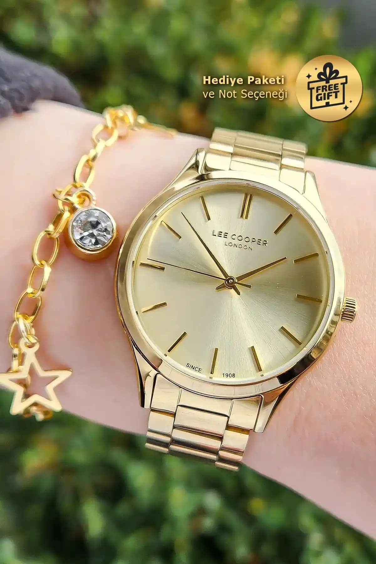 Lee Cooper Kadın Altın Sarısı Çelik Kordonlu Modern ve Dayanıklı Kol Saati