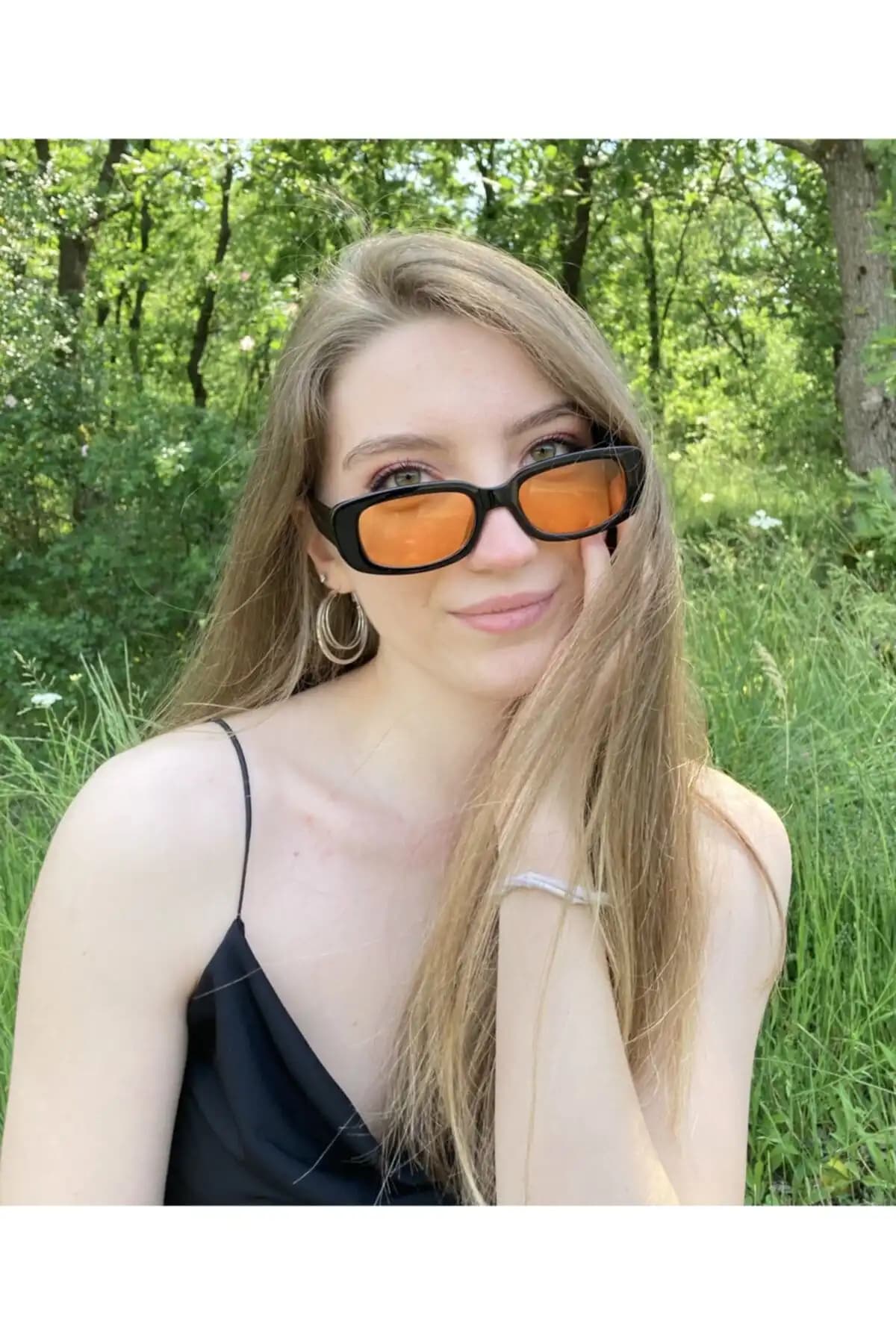 LOOKUP Unisex Turuncu Siyah Kare Dikdörtgen Vintage Retro Güneş Gözlüğü Estetik ve Dayanıklı Tasarım