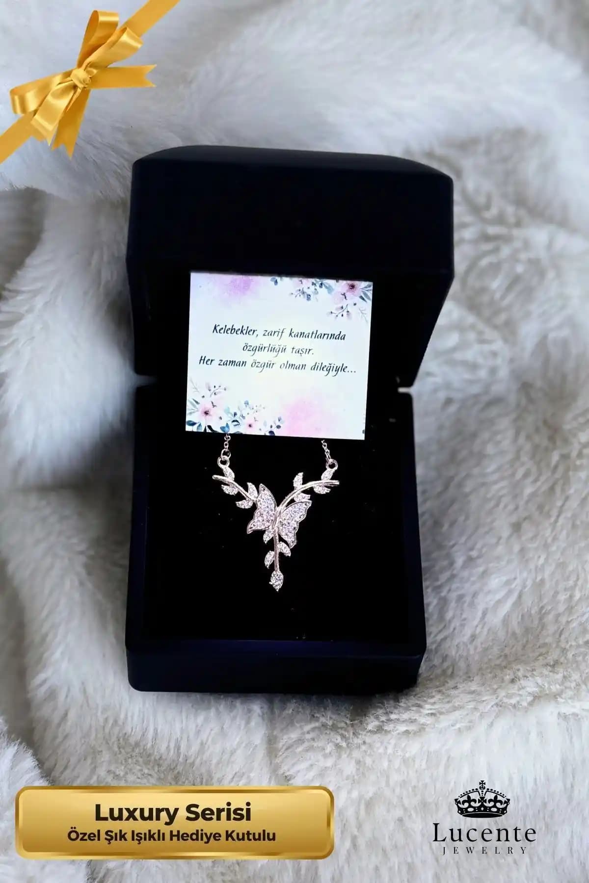 Lucente Jewellery Serisi Işıklı Gümüş Kelebek Kolye Şık ve Dayanıklı Tasarım