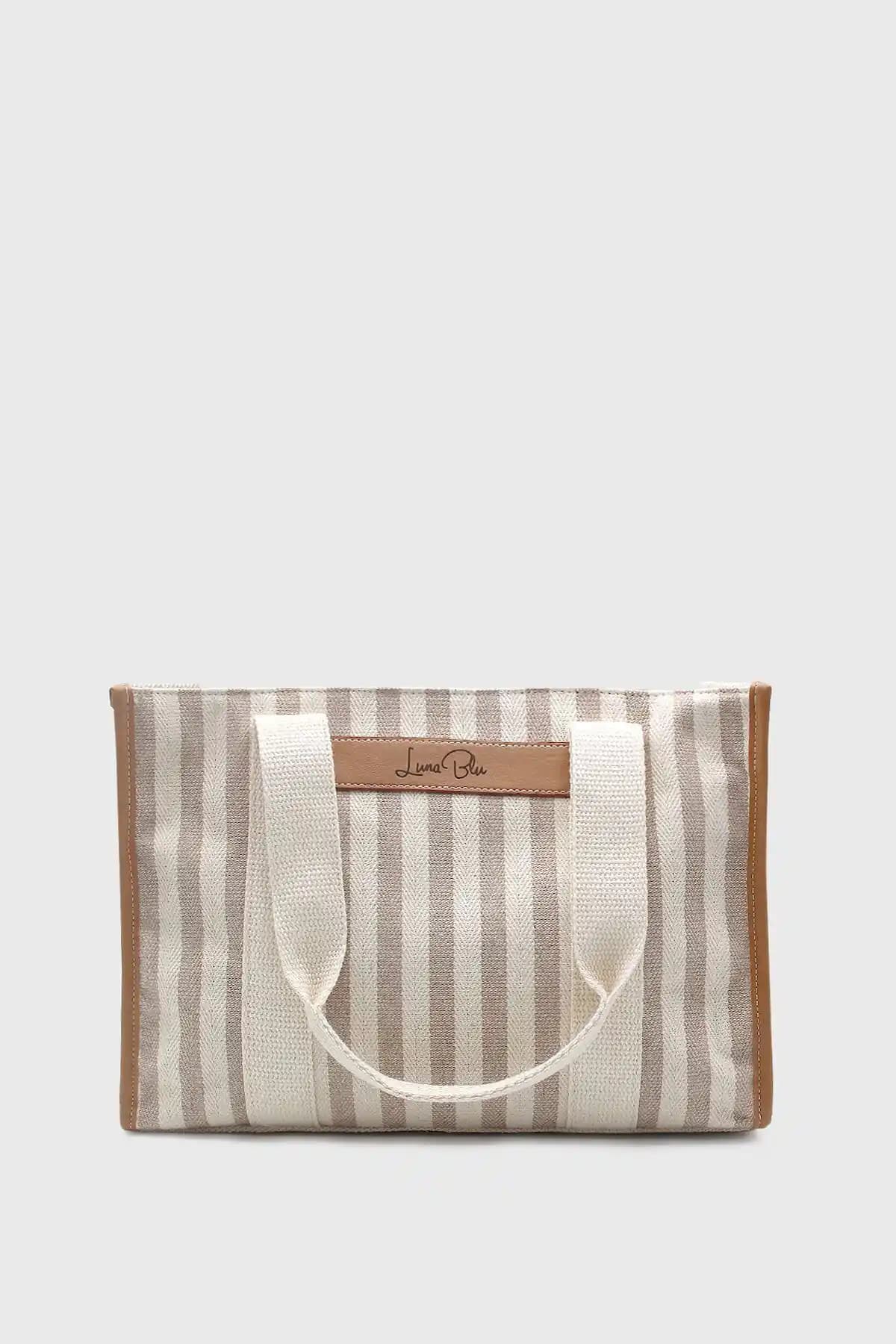 LUNABLU Kadın Çizgili Keten Tote Çanta Günlük Şıklık ve İşlevselliğin Buluşması