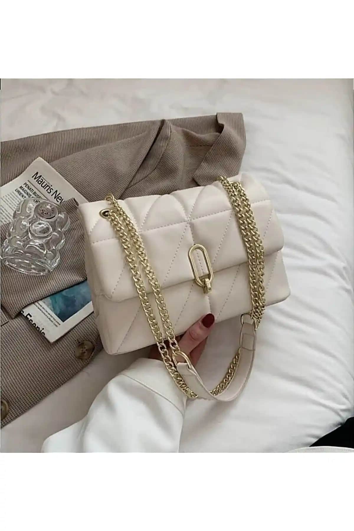 MAC&MOS Kadın Krem Renk Omuz Çantası Şık ve Dayanıklı Günlük Kullanım Aksesuarı