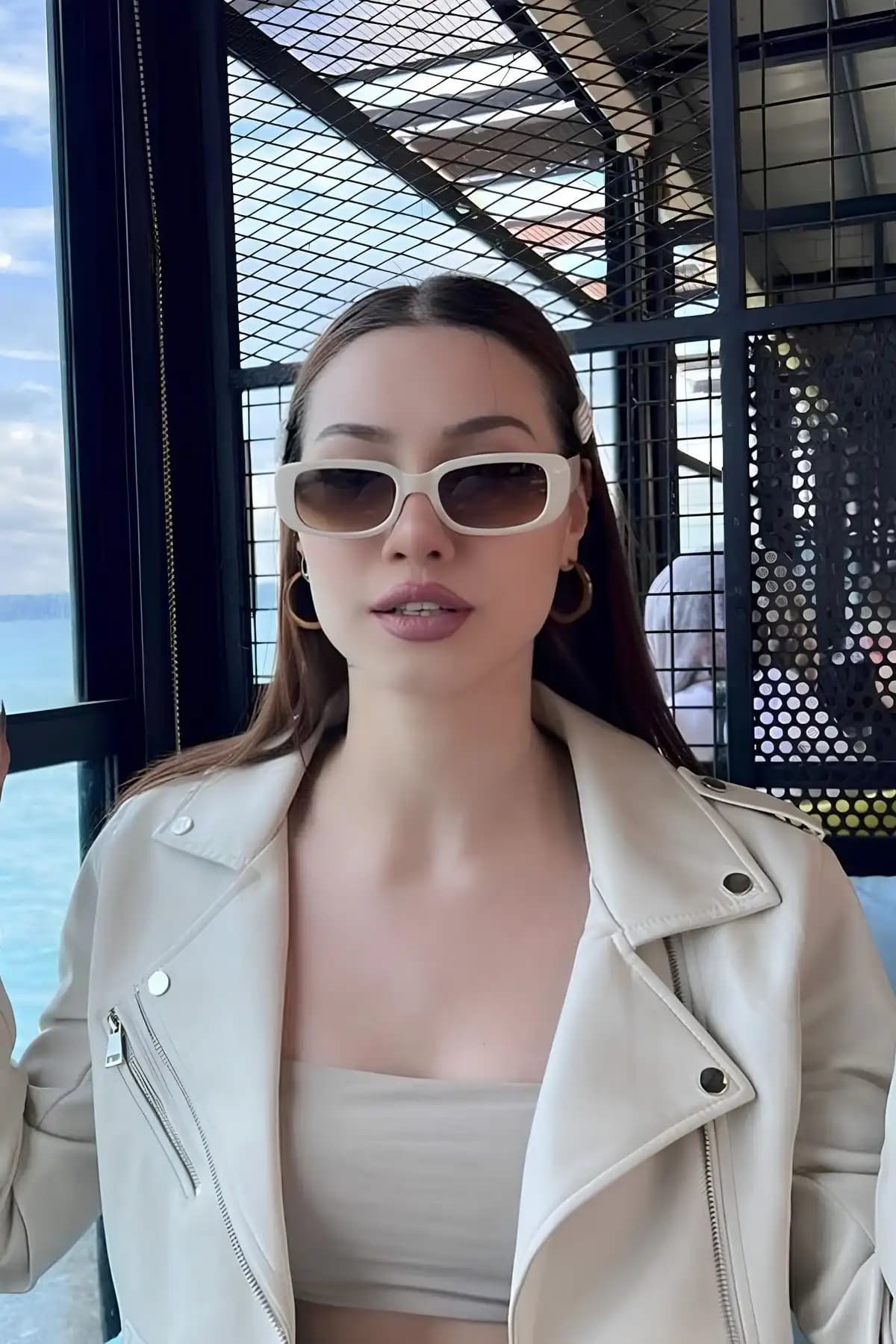 MACERATİ Chunky Unisex Krem Kahve Güneş Gözlüğü Şık ve Modern Tasarım