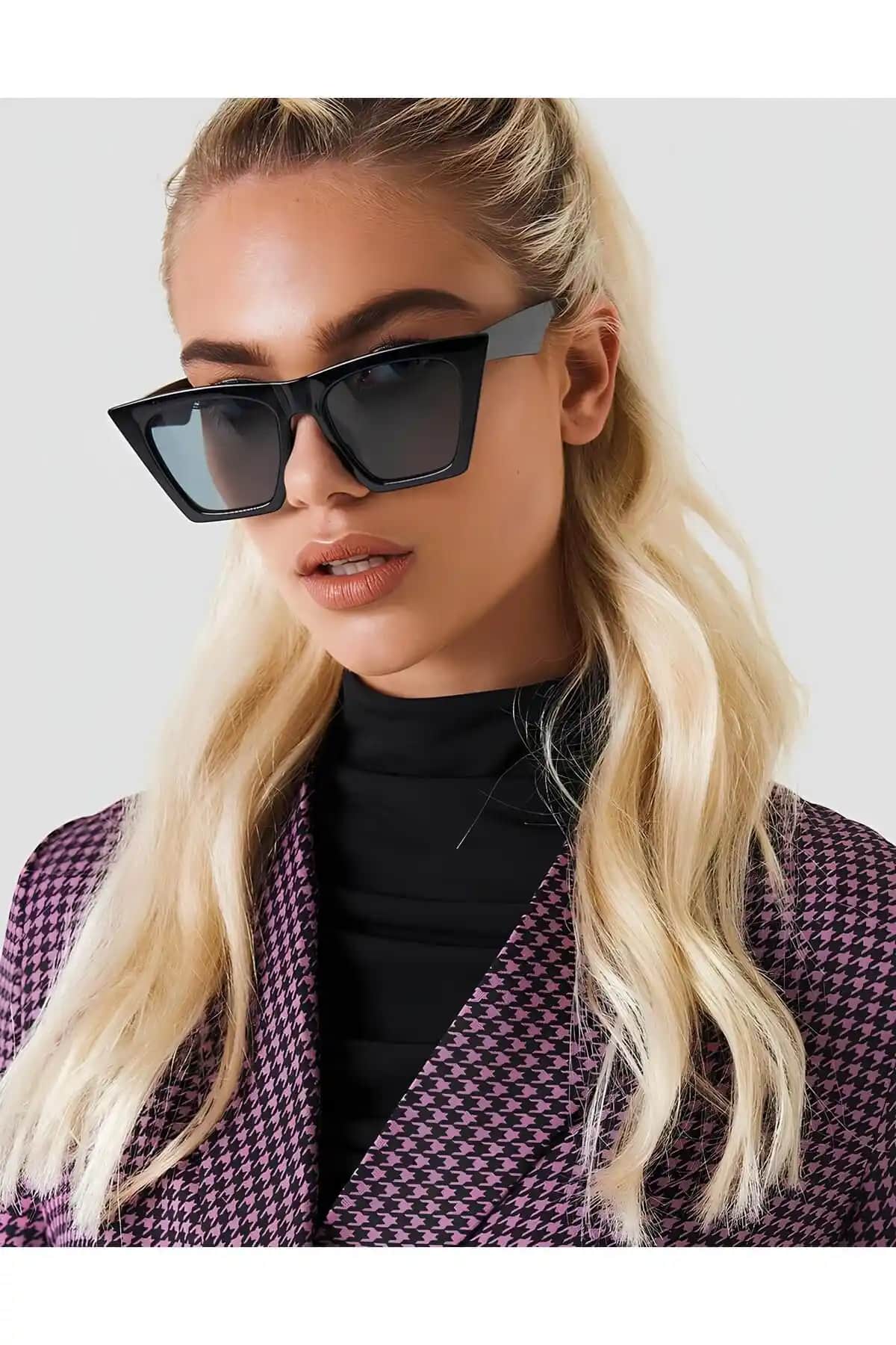 Macerati Unisex Siyah Cat Eye Güneş Gözlüğü Modern ve Şık Tasarım, UV400 Koruma ile Günlük Kullanım İçin Uygun