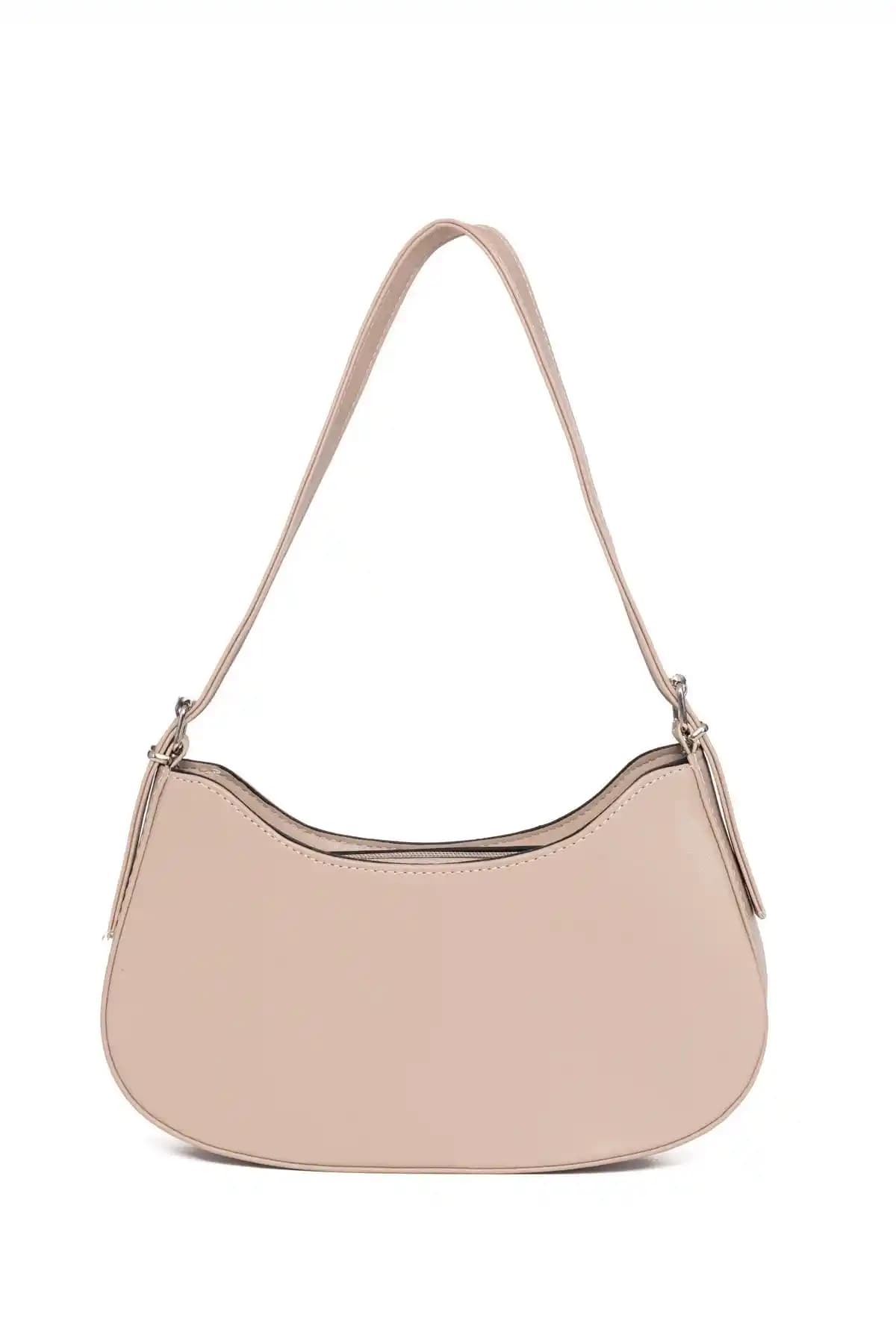 Macharel Basic Kadın Astarlı Içi Gözlü Vizon Oval Baget Çanta Günlük Şıklık ve Kullanışlılık