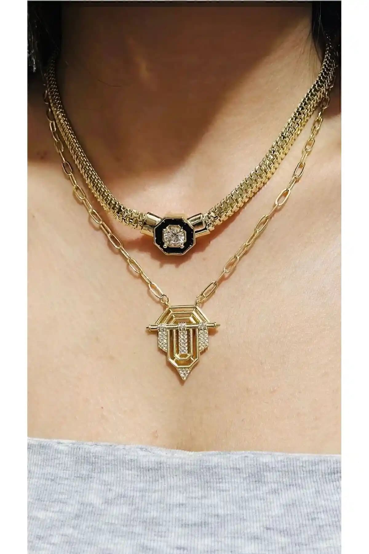 Mcgsteel TREND SERENAY 2’li Set Kolyeler Paslanmaz Çelik ve Zirkon Taşlı Şık Takı