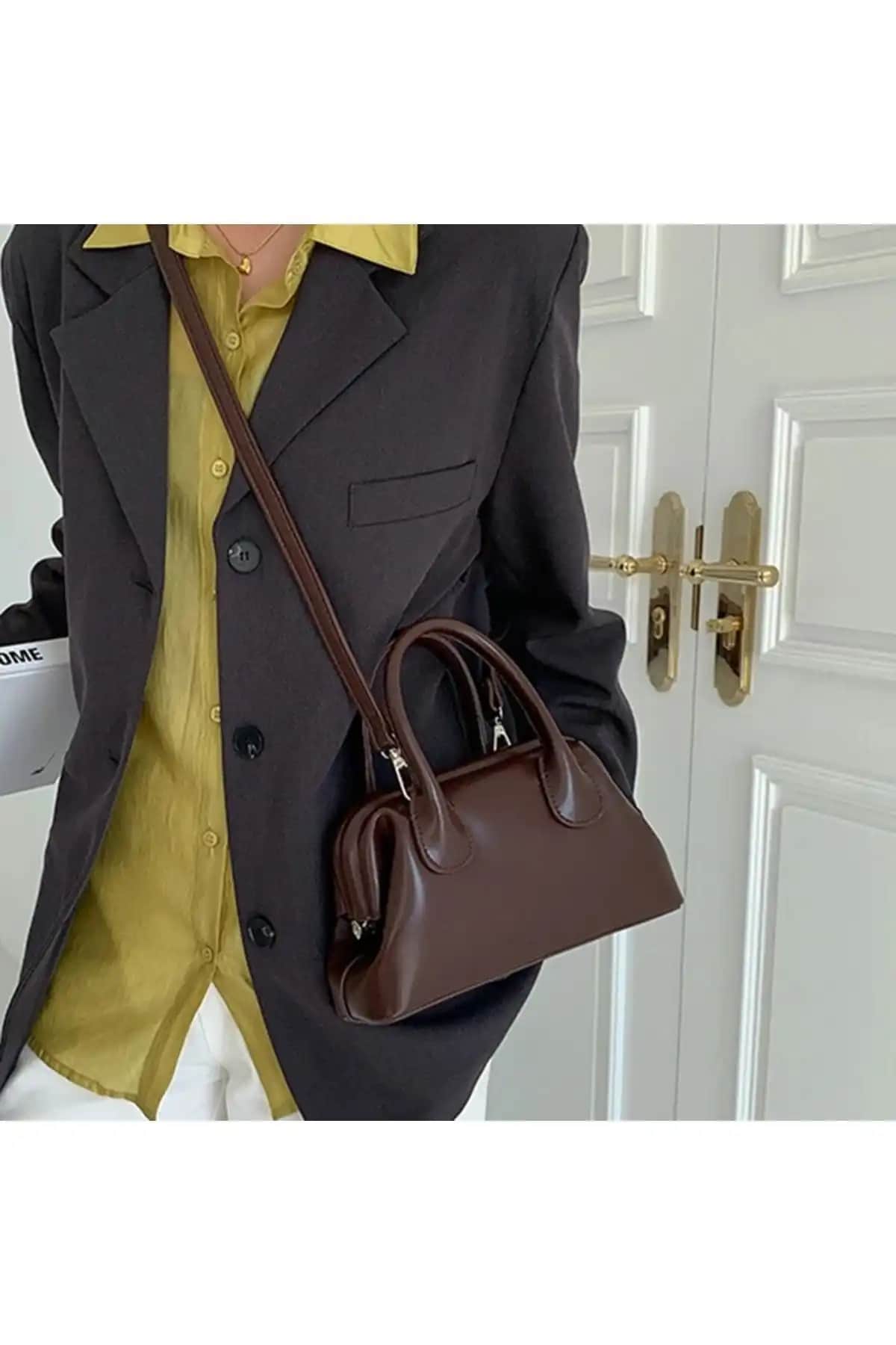 Momsbrand 23x15 cm Suni Deri Kahverengi Omuz ve El Çantası Günlük Kullanım İçin