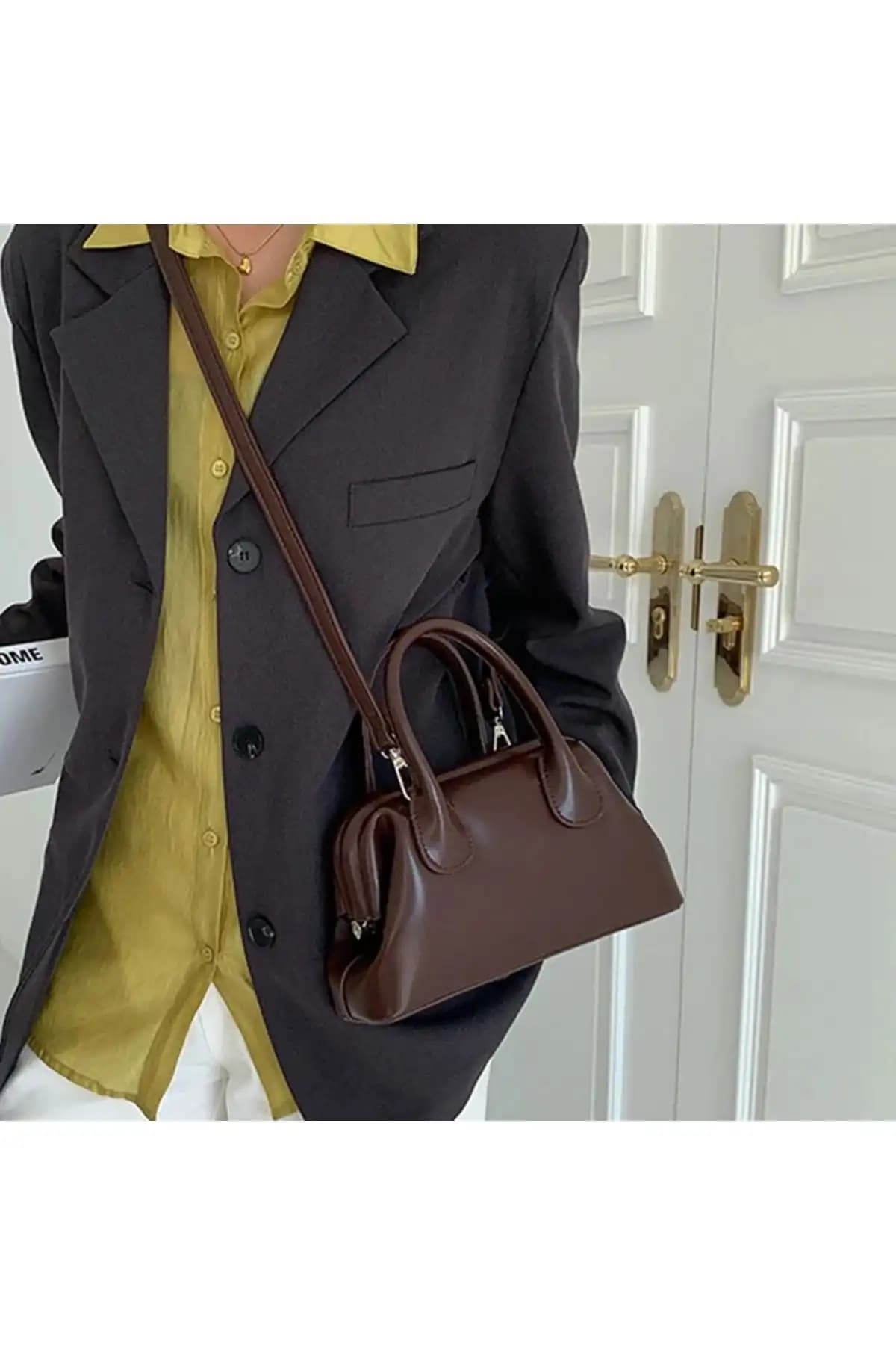 Momsbrand 23x15 cm Suni Deri Kahverengi Omuz ve El Çantası Günlük Kullanım İçin