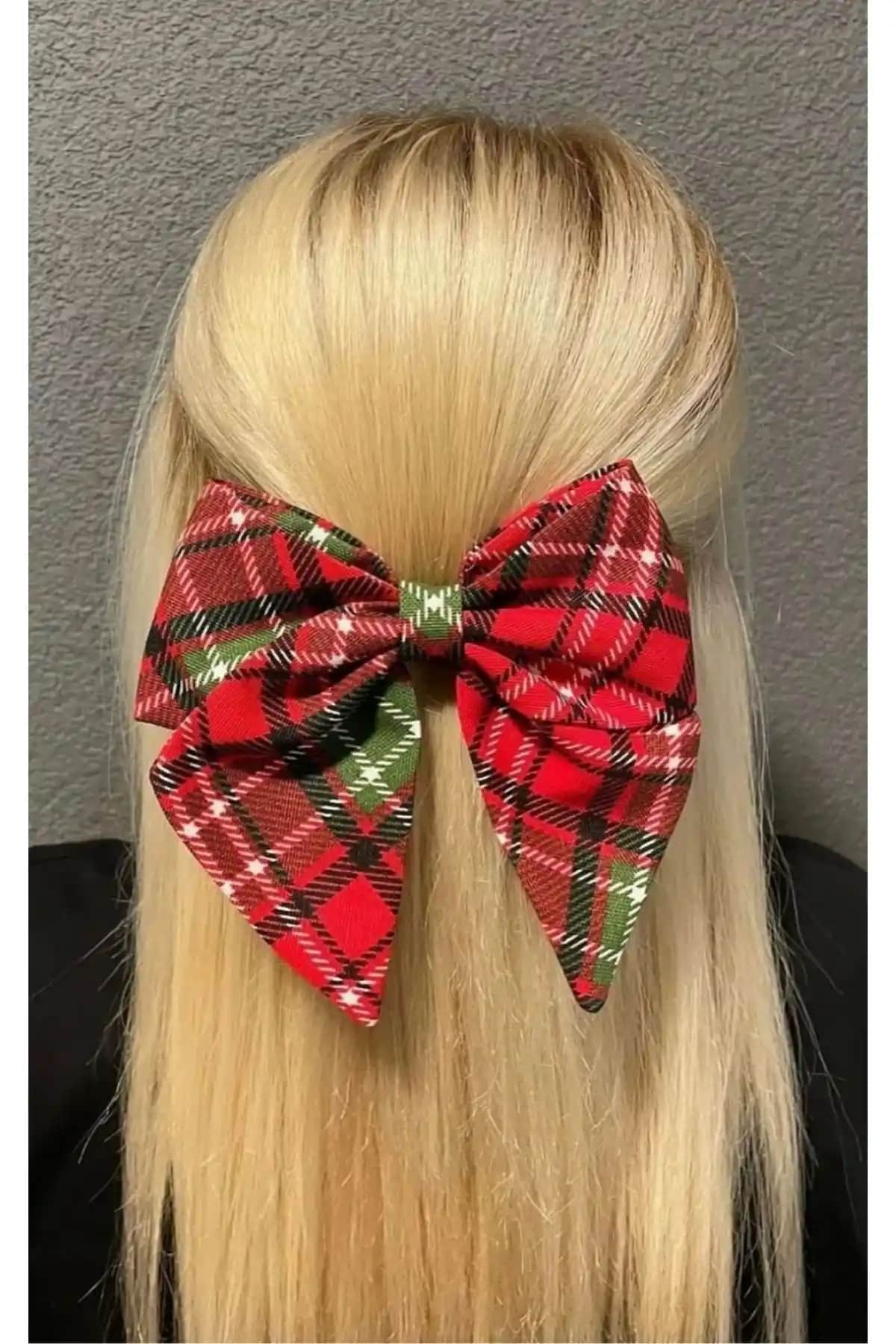 Monalisa El Yapımı Kırmızı Ekose Fiyonk Toka: Zarif ve Kullanışlı Saç Aksesuarı