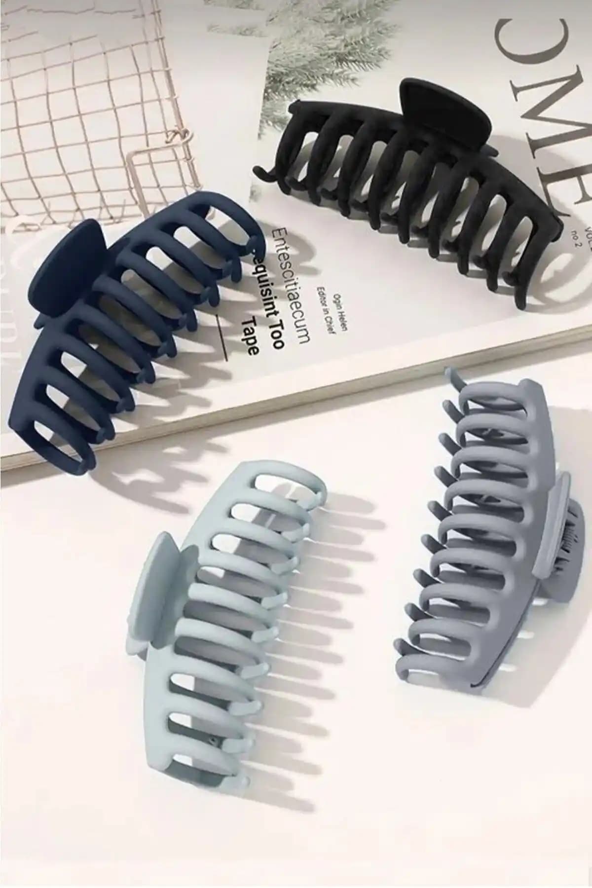 Monalisa Kadın 4'lü Gri Siyah Büyük Mandal Toka Seti Şıklık ve İşlevsellik Sunar