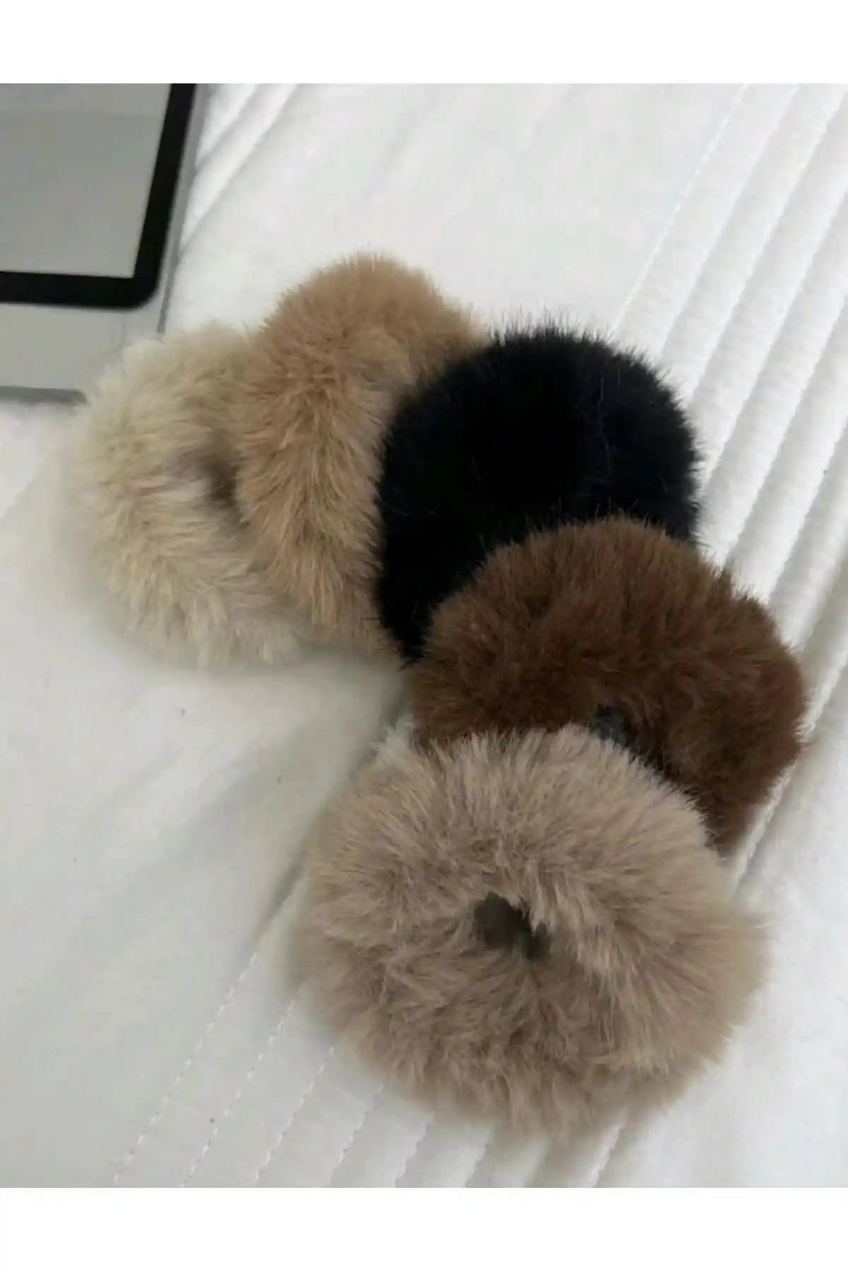 Monalisa Kadın 6'lı Kahverengi Peluş Lastik Tokalar Seti Günlük ve Özel Kullanım İçin Uygun