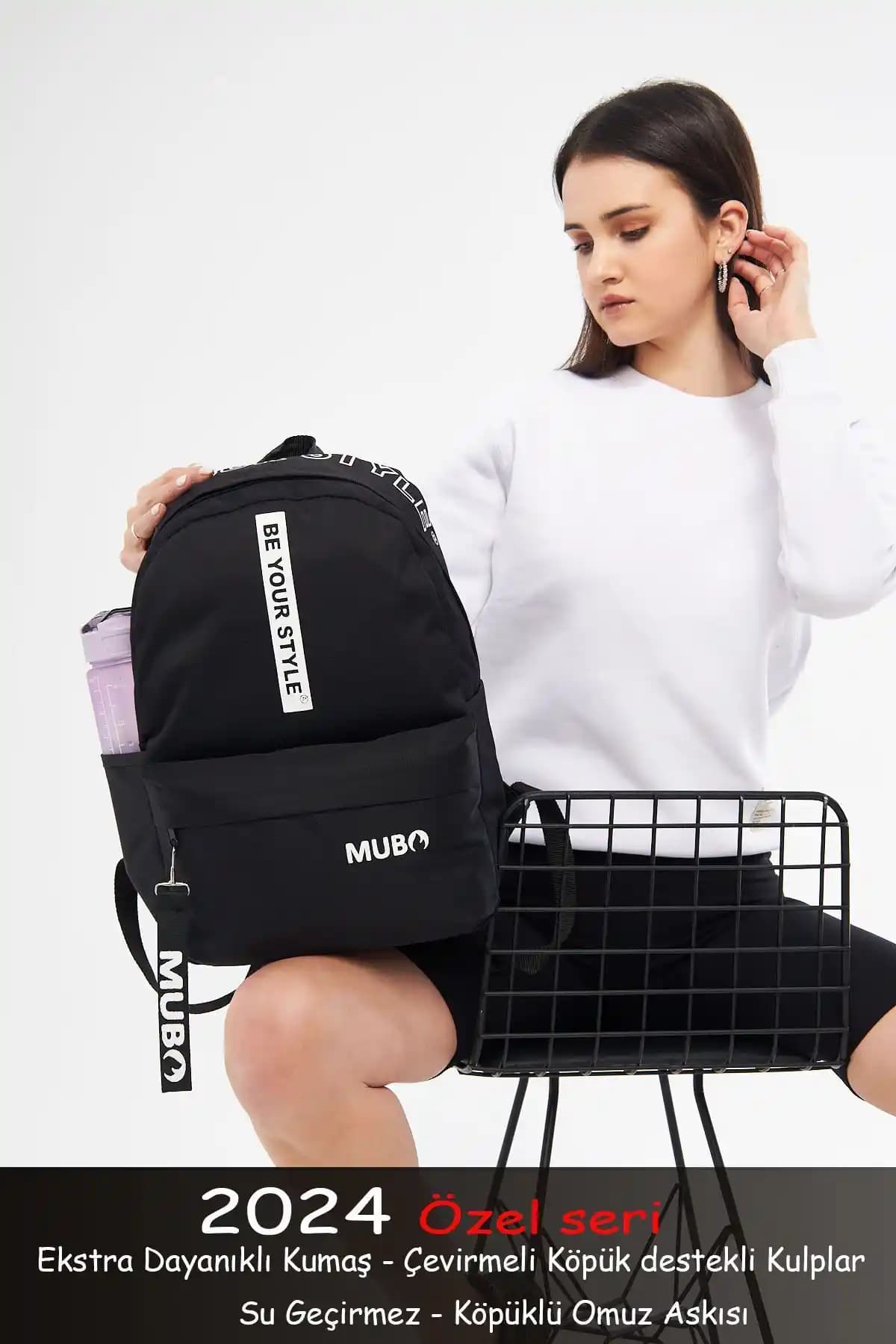 MUBO 2024 Siyah Beyaz Dayanıklı Sırt ve Okul Çantası, Şık ve Ergonomik Tasarım