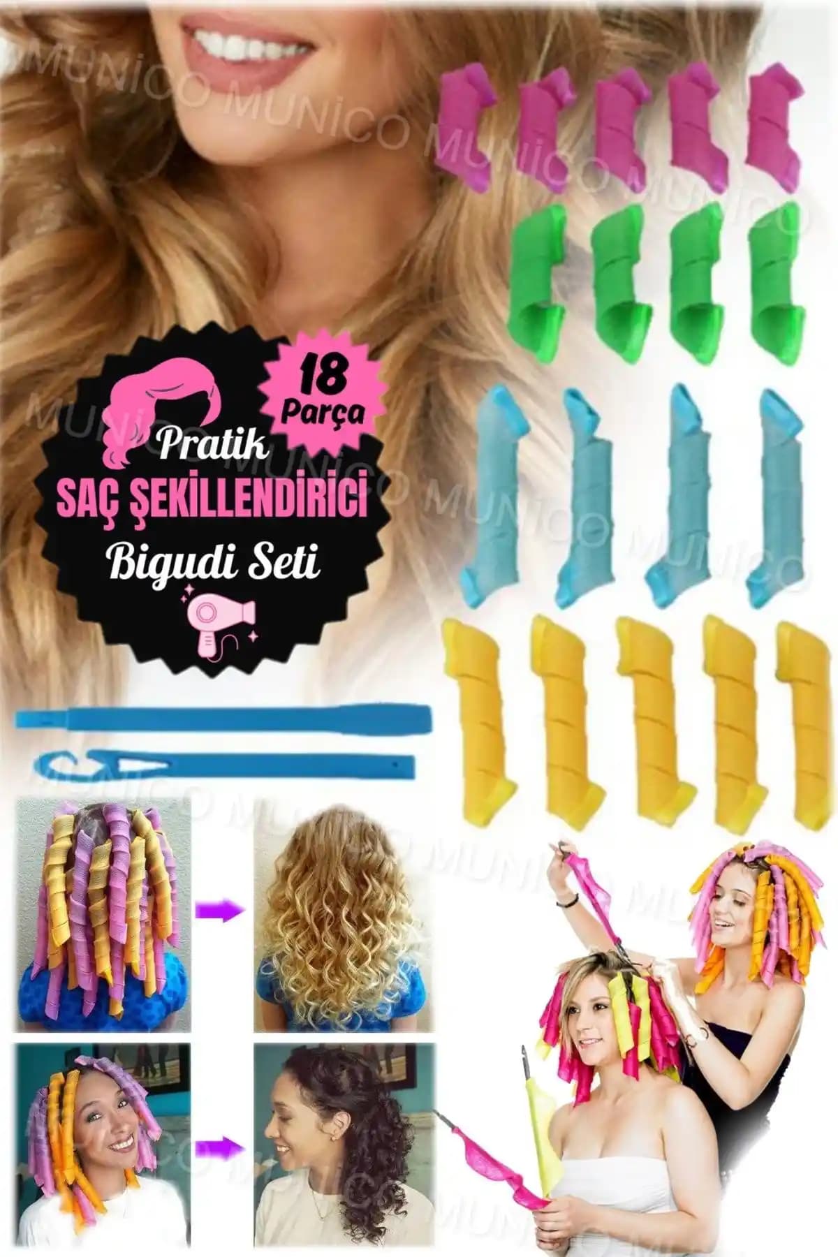 Munico 18 Parça Saç Dalgalandırma ve Kıvırcık Yapma Seti Modern Saç Şekillendirme Çözümü