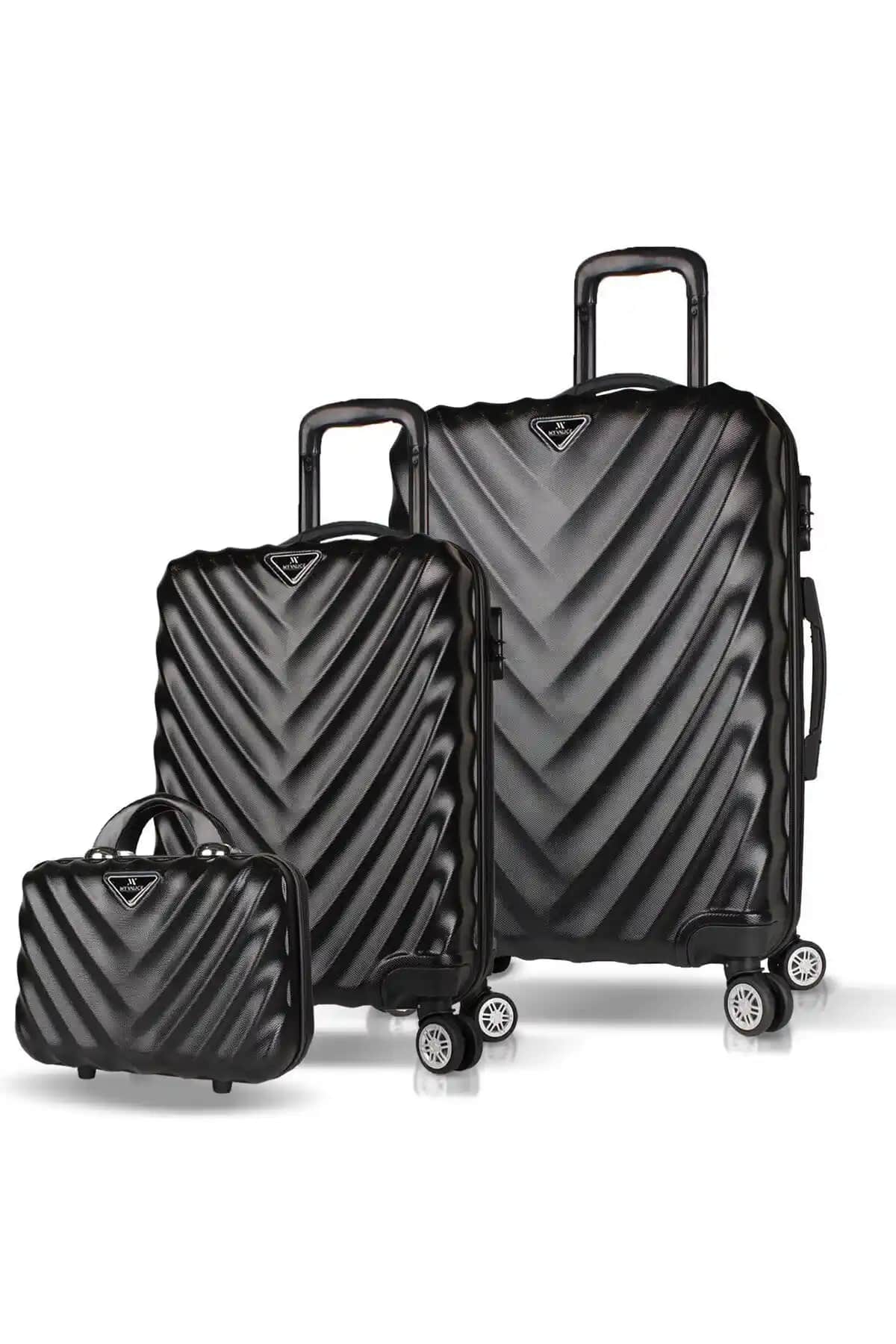 My Valice Lotus Abs Kabin ve Makyaj Boy Siyah 3'lü Valiz Seti – Dayanıklı ve Şık Seyahat Çözümü