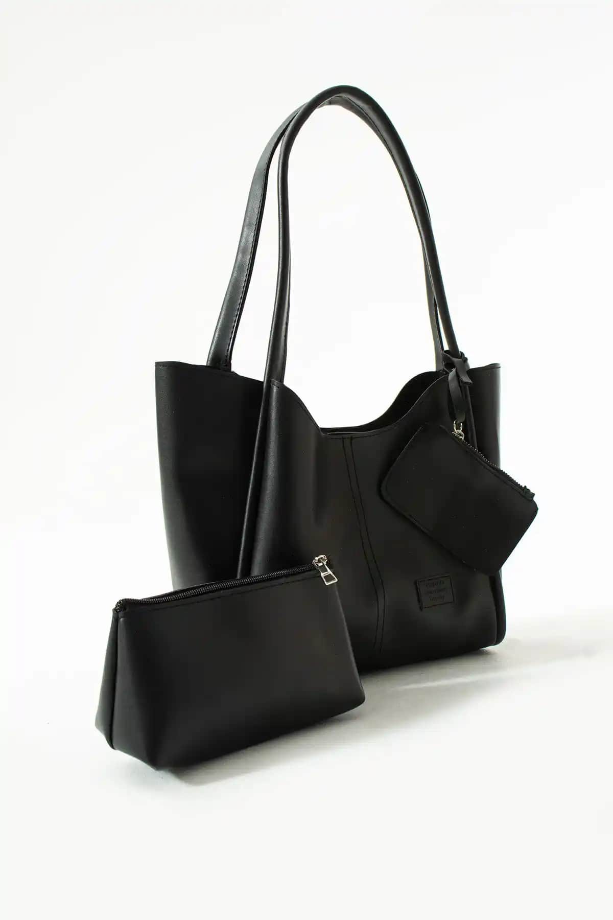 NBİBAGS Siyah Çıtçıtlı Suni Deri Kadın Çantası Günlük ve Şık Kullanım İçin Uygun