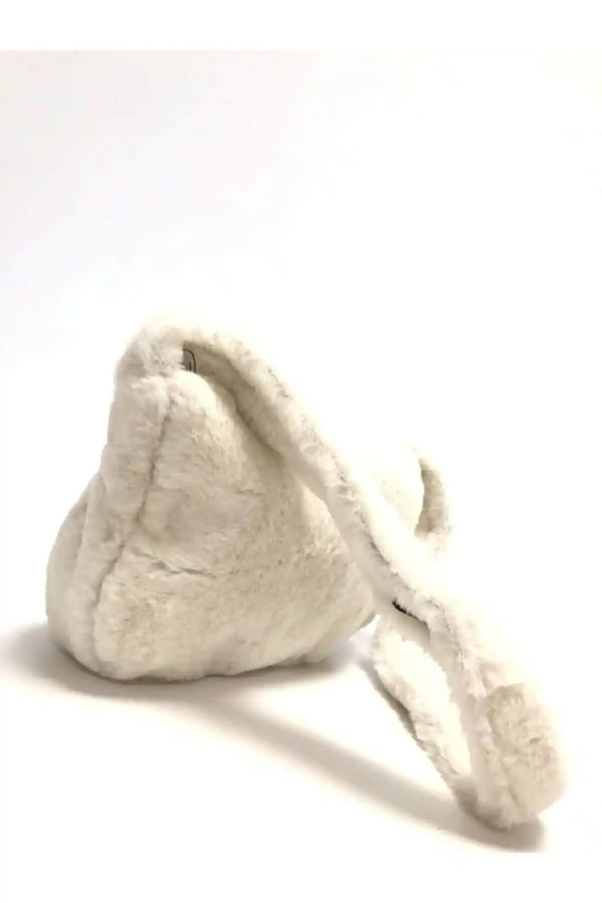 Neem Bag Kadın Beyaz Peluş Salaş Omuz Çantası Günlük ve Trend Kullanım İçin