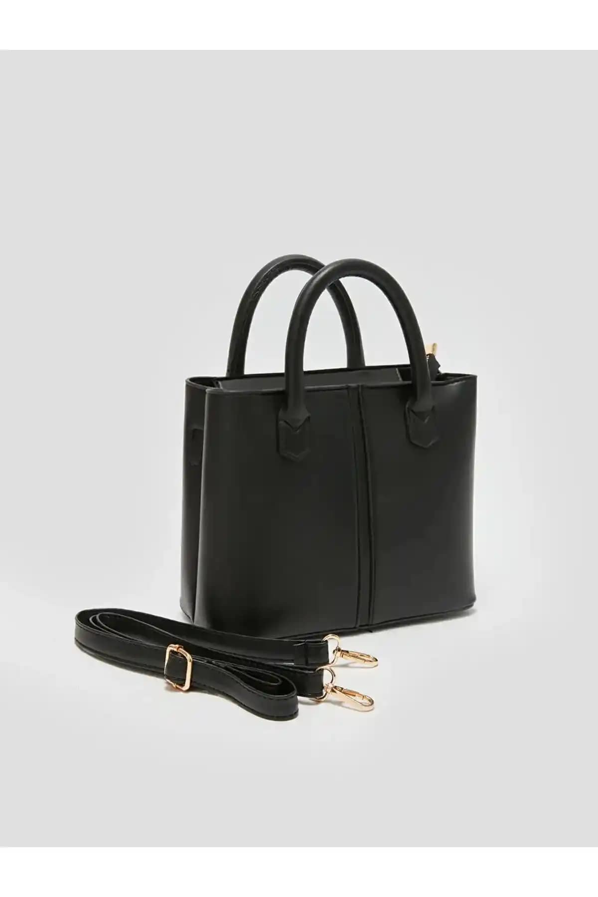 Nevnihal Kadın Siyah 3 Bölmeli El Kol Omuz Çantası Günlük Kullanım İçin Uygun