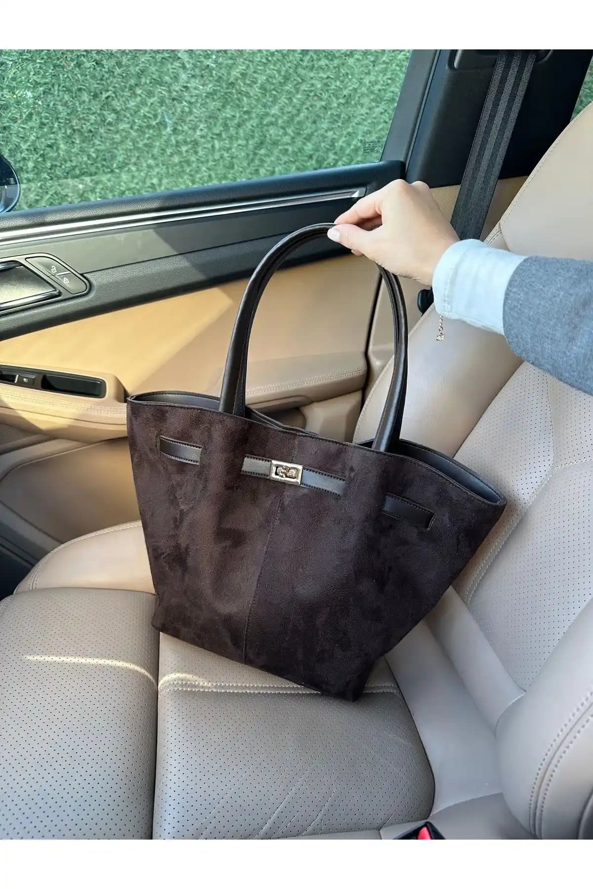 Nothing Kadın Kahverengi Süet Deri Mıknatıs Kapamalı Günlük Çanta