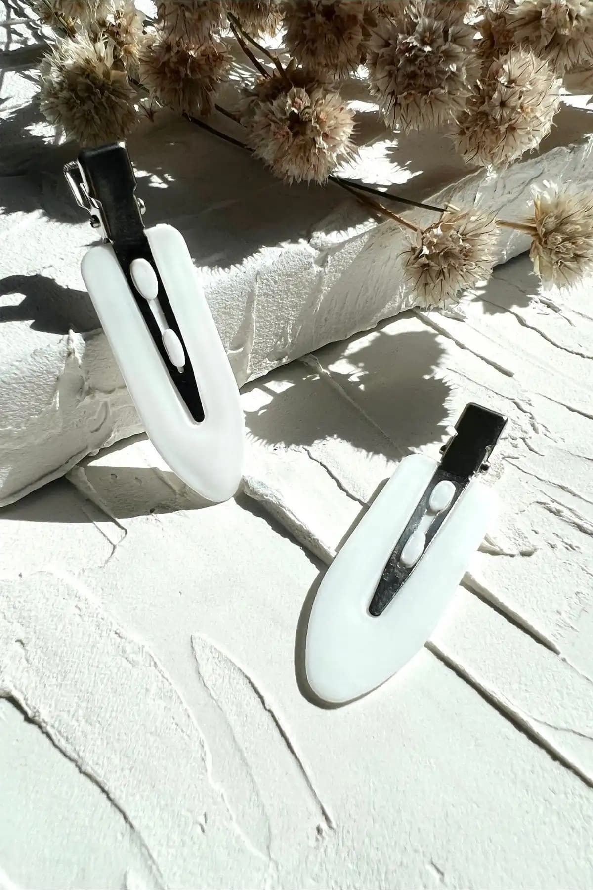 ODESE DESIGN 2'li İz Yapmayan Klips Toka Seti Beyaz - Modern ve Şık Saç Aksesuarı