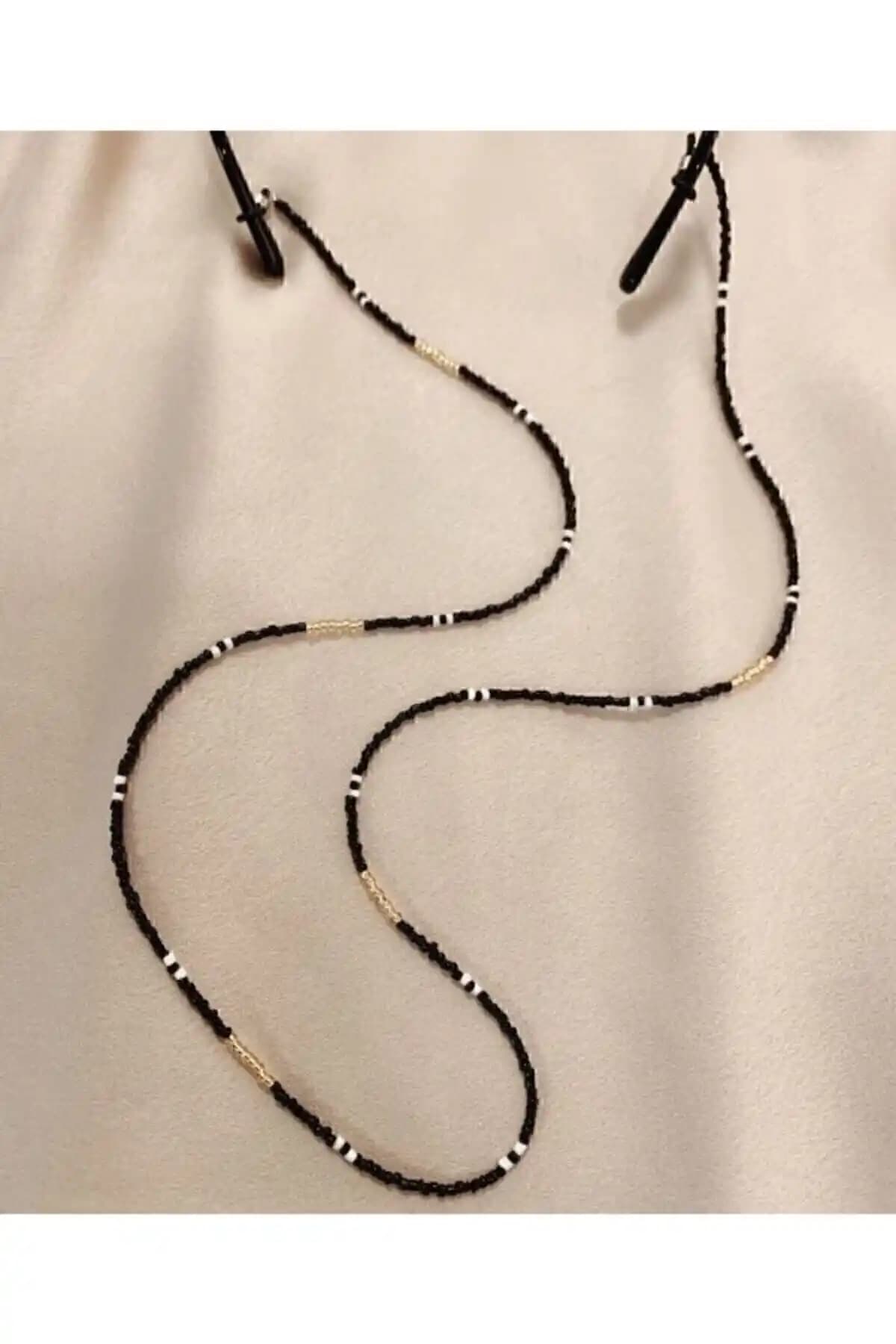 PEARL BEADS Gold-siyah Boncuklu Çok Amaçlı Aksesuar Günlük ve Özel Kıyafetlerle Uyumlu