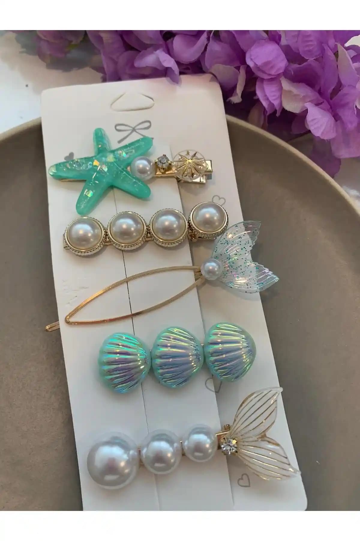 Pelin Aksesuar 5'li Deniz Yılzı Balık Kuyruğu Yeşil Toka Seti: Şık ve Dayanıklı Deniz Temalı Takı