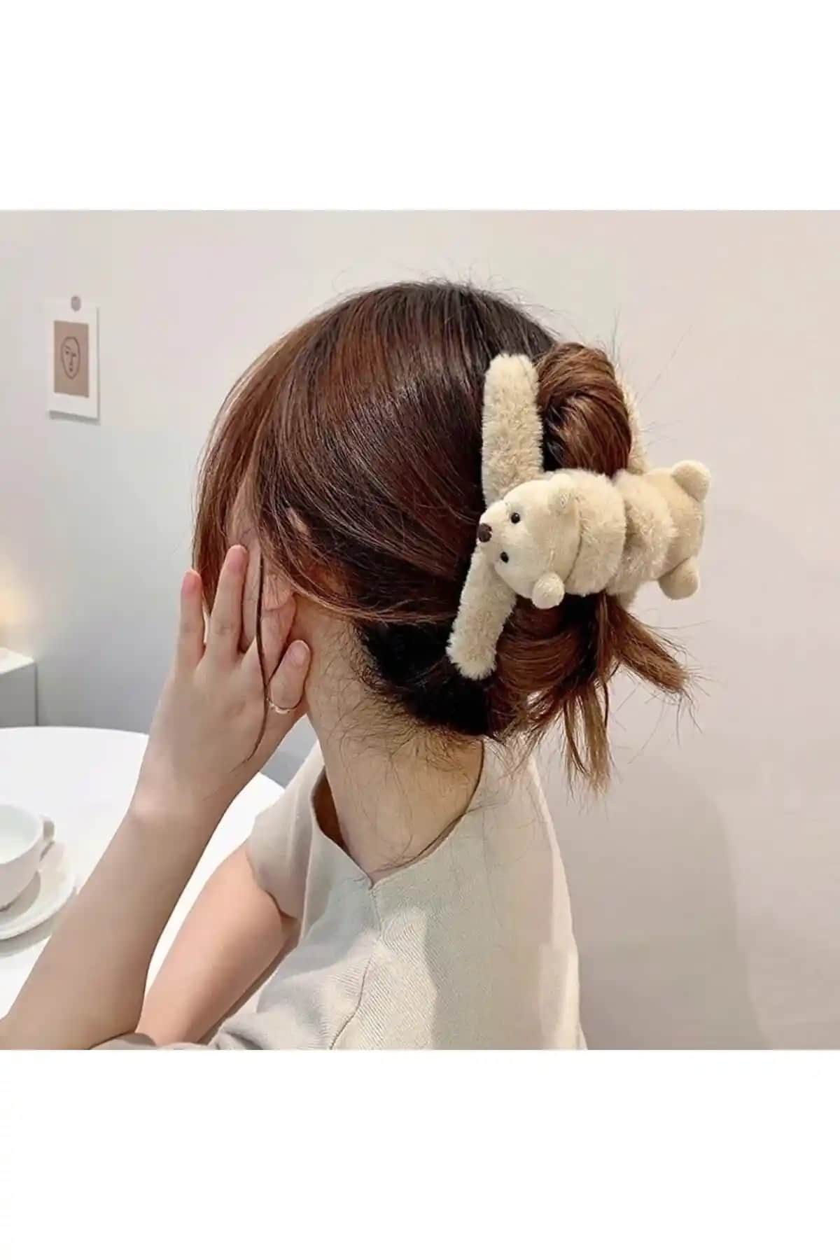 Peluş Çift Taraflı Ayıcık Detaylı Pembe Mandal Toka Günlük Kullanım İçin Ideal