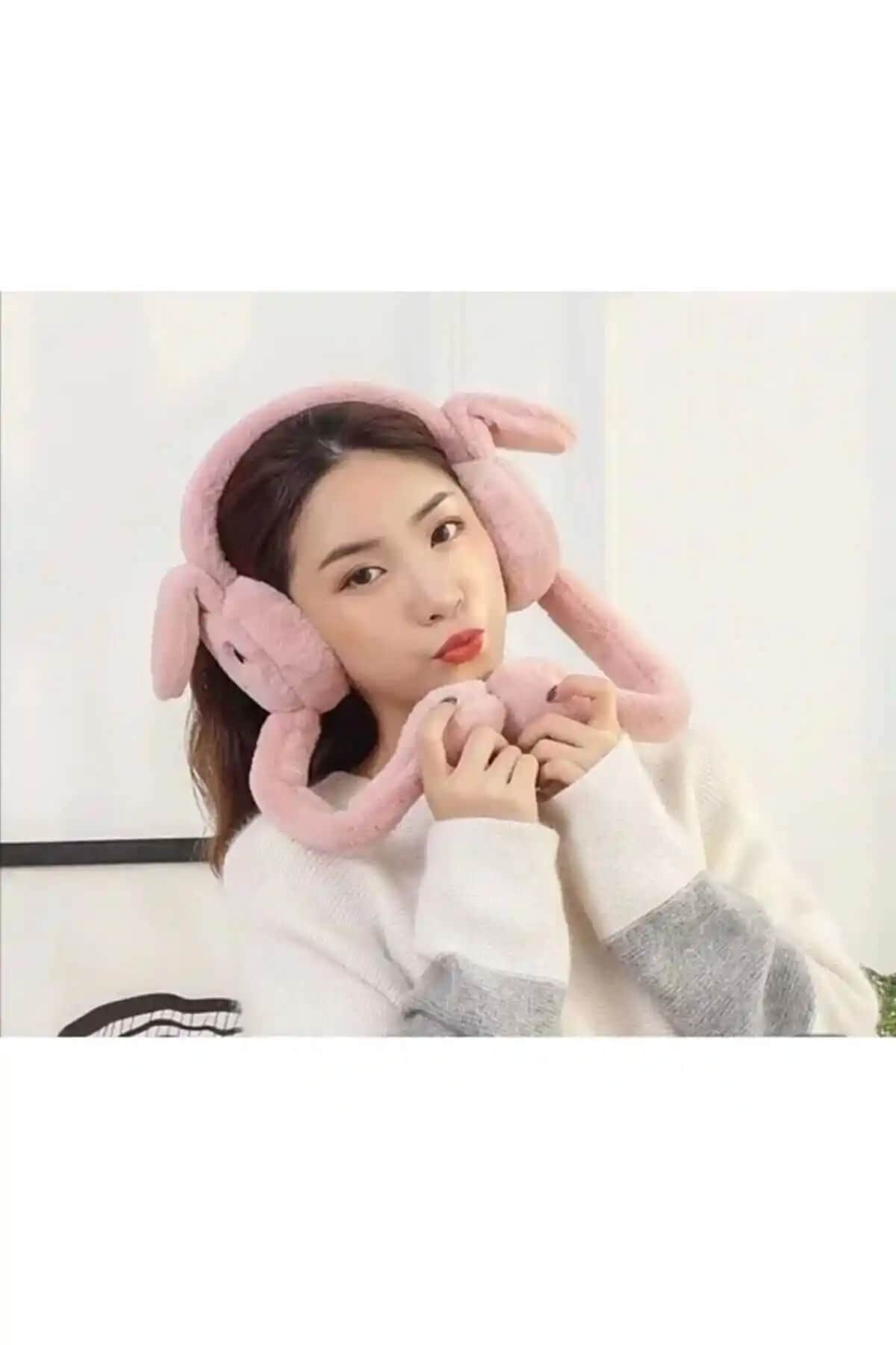 Peluş Tavşanlı Oynar Kulaklık Çocuklar ve Gençler İçin Eğlenceli ve Şık Aksesuar