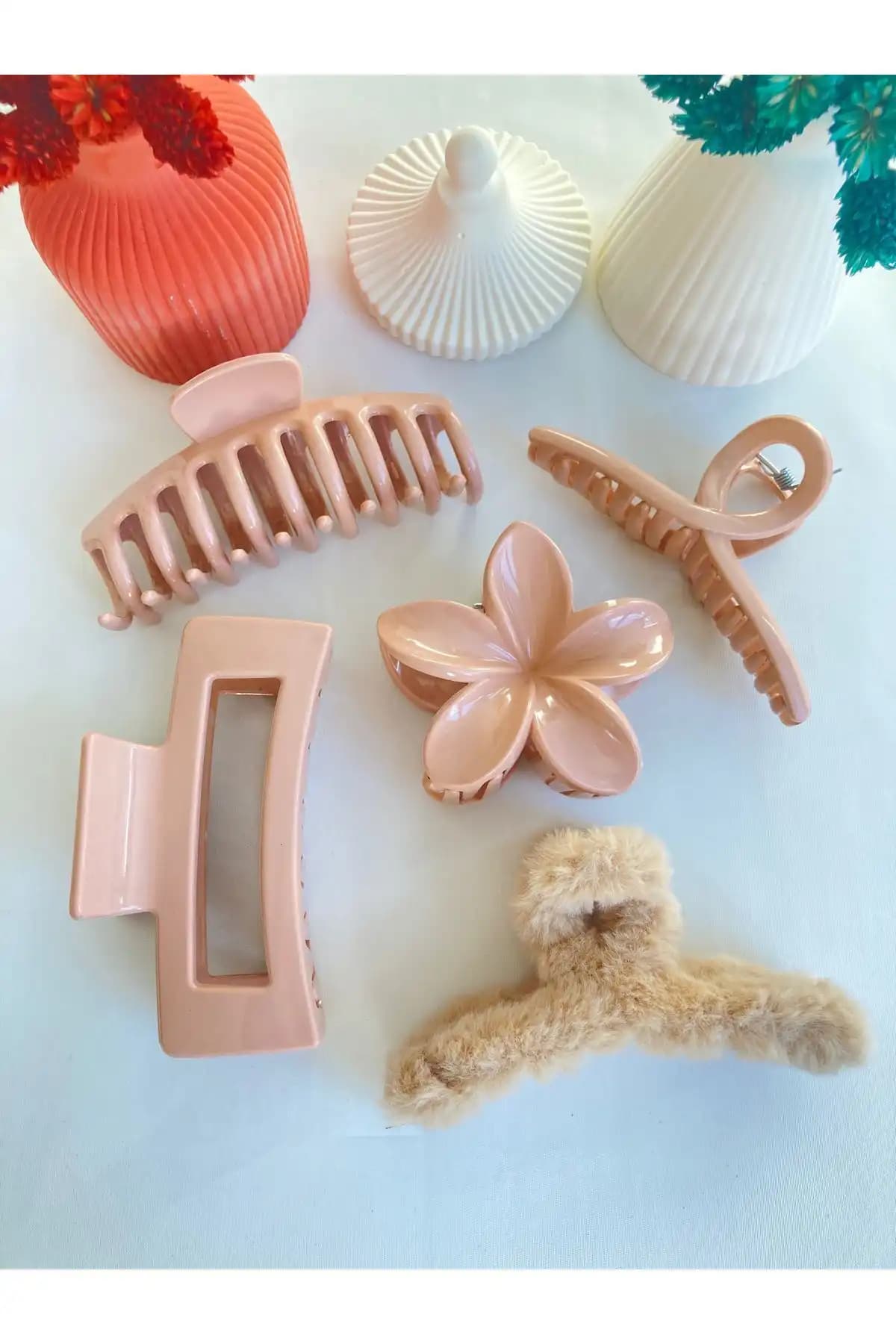 Pregio 5'li Lotus Fiyonk Dikdörtgen Peluş Tırmık Topuz Tokası Seti ile Şıklık ve Fonksiyonellik