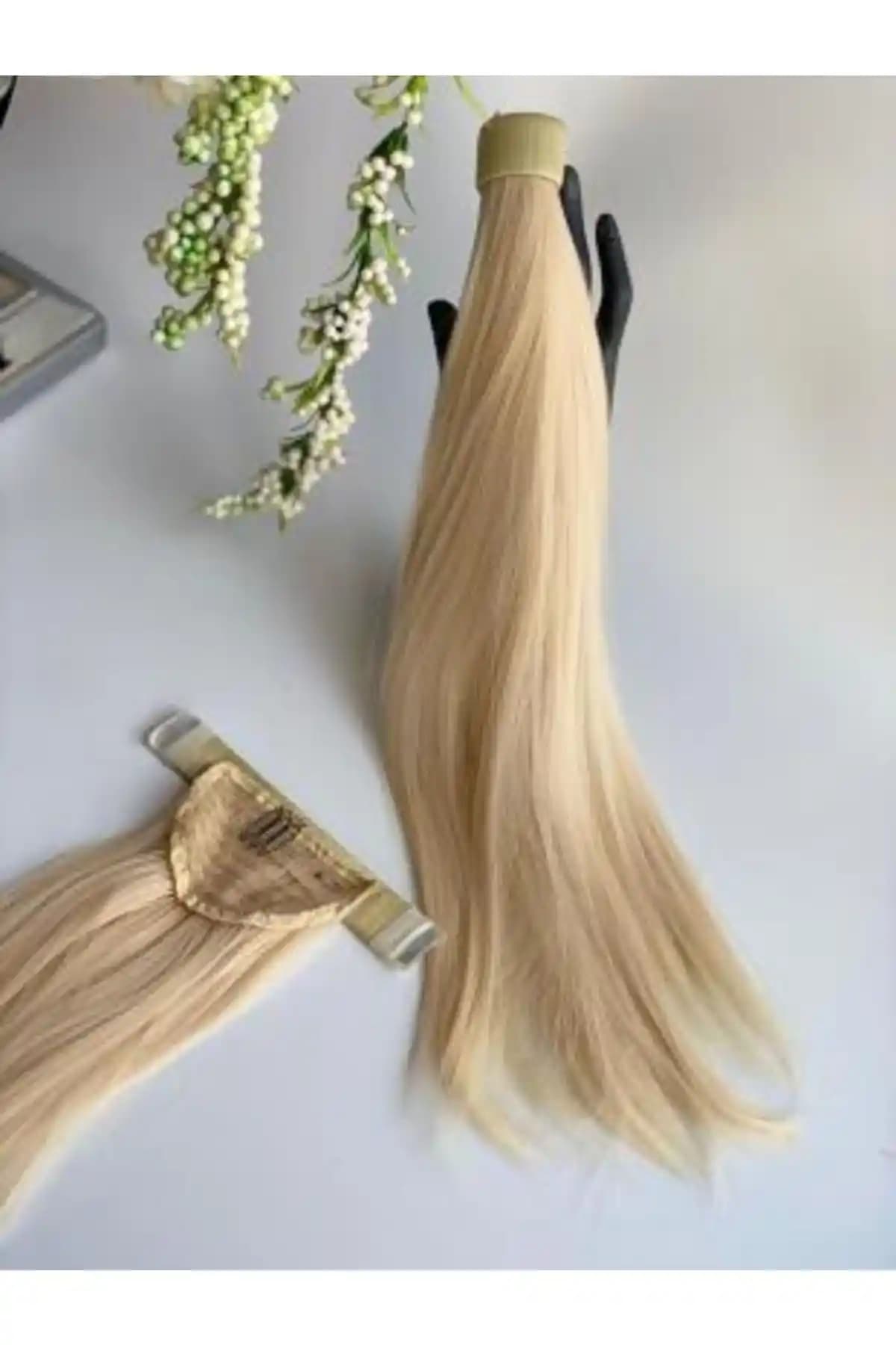 QUEEN AKSESUAR Fiber Isıya Dayanıklı Sarı At Kuyruğu Postiş ve Lüks Lastikli Peruk Karşılaştırması