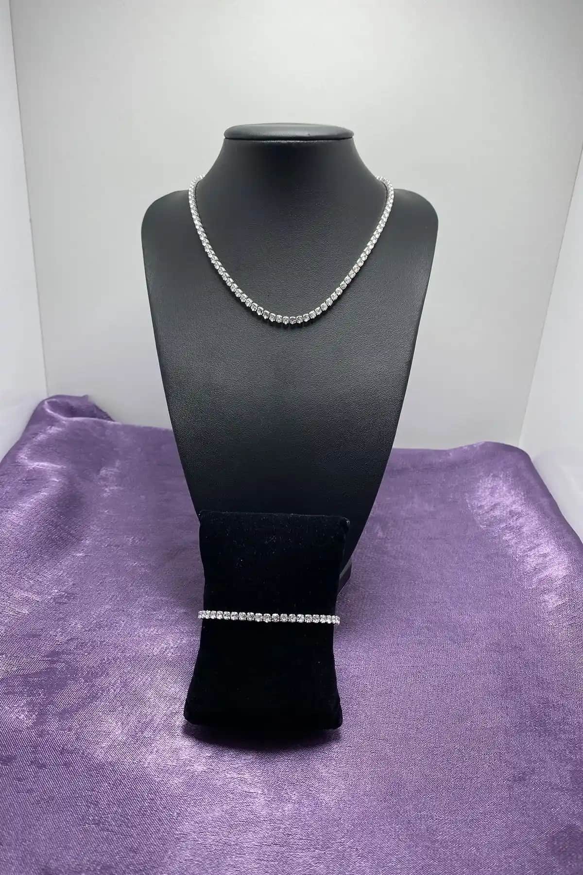 Ressia 3mm Su Yolu Zircon Kolye ve Bileklik Seti Gümüş Kaplama Modern Tasarım