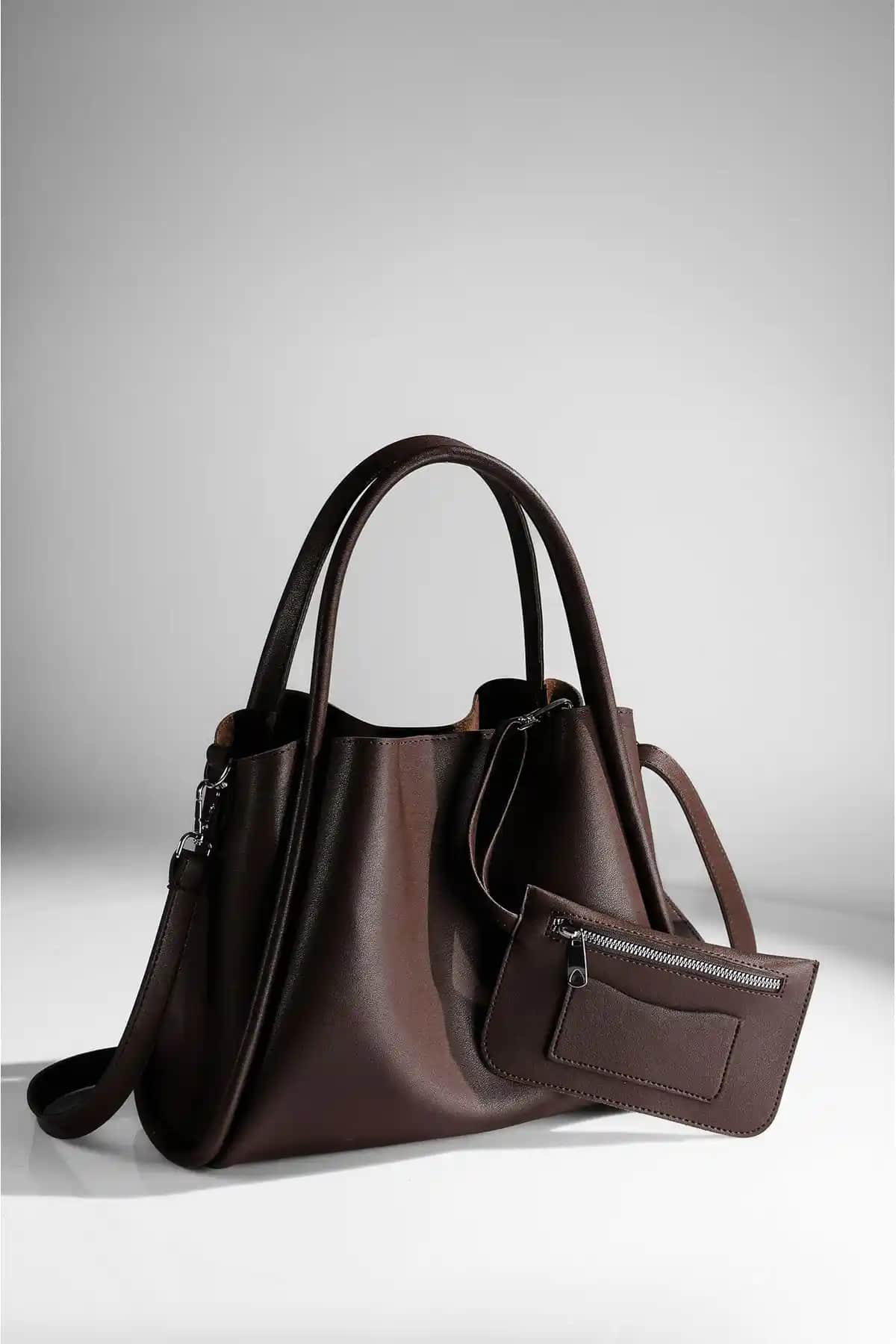 Rimense Kadın Kahverengi Suni Deri Çanta El ve Omuz Kullanımına Uygun