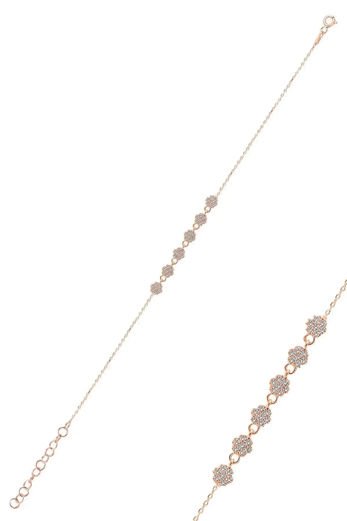 Rose Zirkon Taşlı Çiçek Gümüş Bileklik: Zarif Tasarım ve Doğal Malzeme Detayları