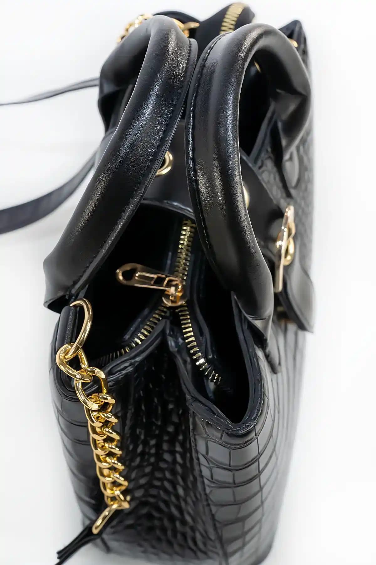 Rosmod Kadın Siyah Kroko Suni Deri Omuz ve El Askılı Çanta Günlük ve Şık Kullanım İçin