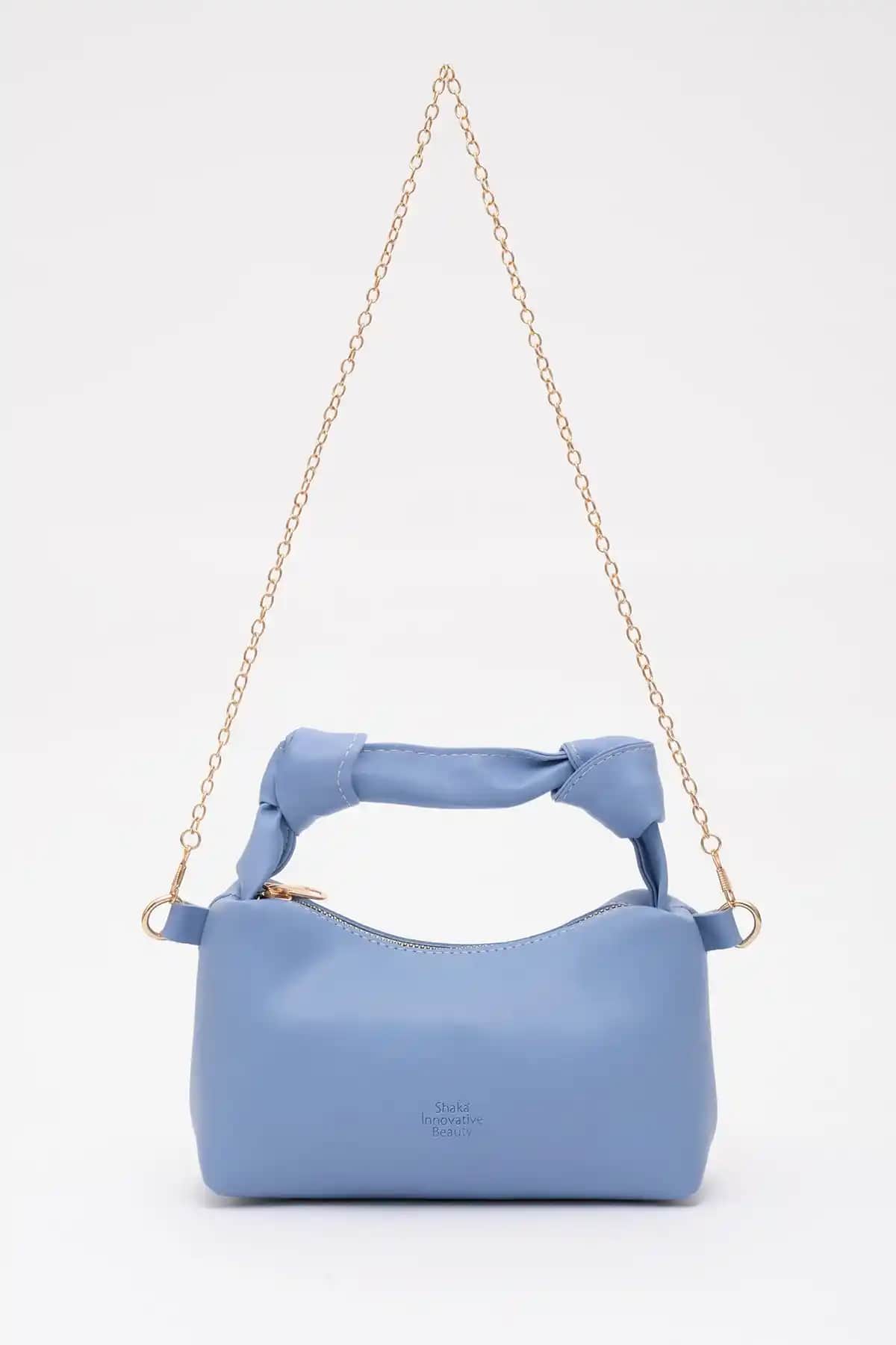 Şaka Mavi Soft Deri Düğüm Detaylı Zincir Askılı Çanta İle Şıklık ve Fonksiyonellik Bir Arada