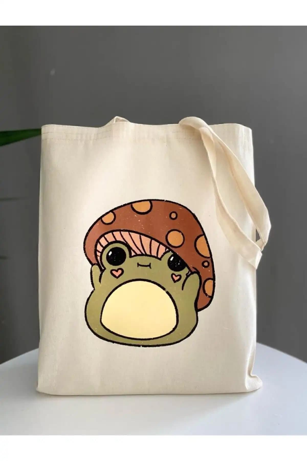 Sevimli Mantar Baskılı Bez Çanta Günlük Kullanım İçin Şık ve Sürdürülebilir Tasarım