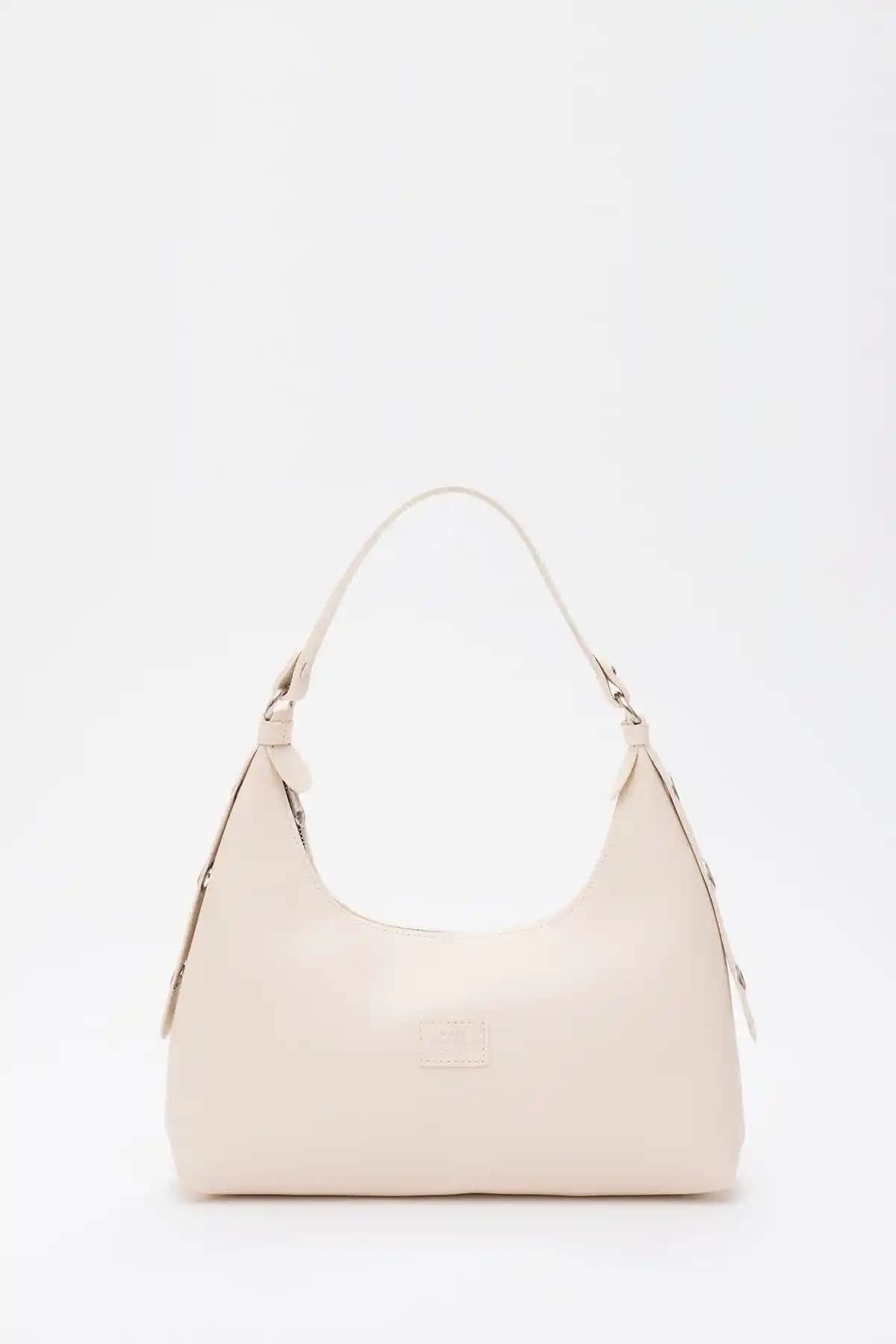 Shaka Kadın Mini Suni Deri Baget Çanta Krem Renkli Şık ve Kullanışlı Tasarım