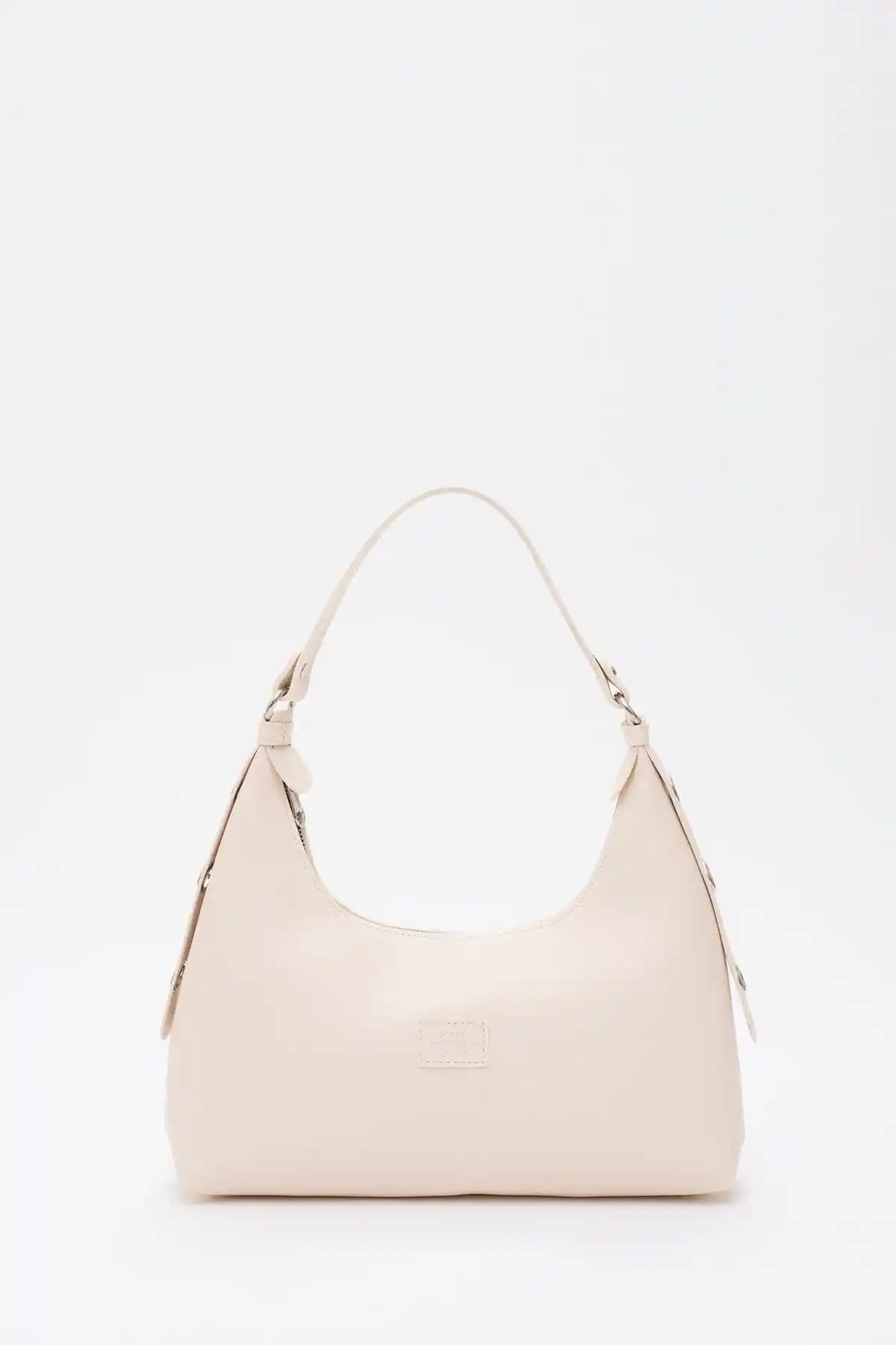 Shaka Kadın Mini Suni Deri Baget Çanta Krem Renkli Şık ve Kullanışlı Tasarım