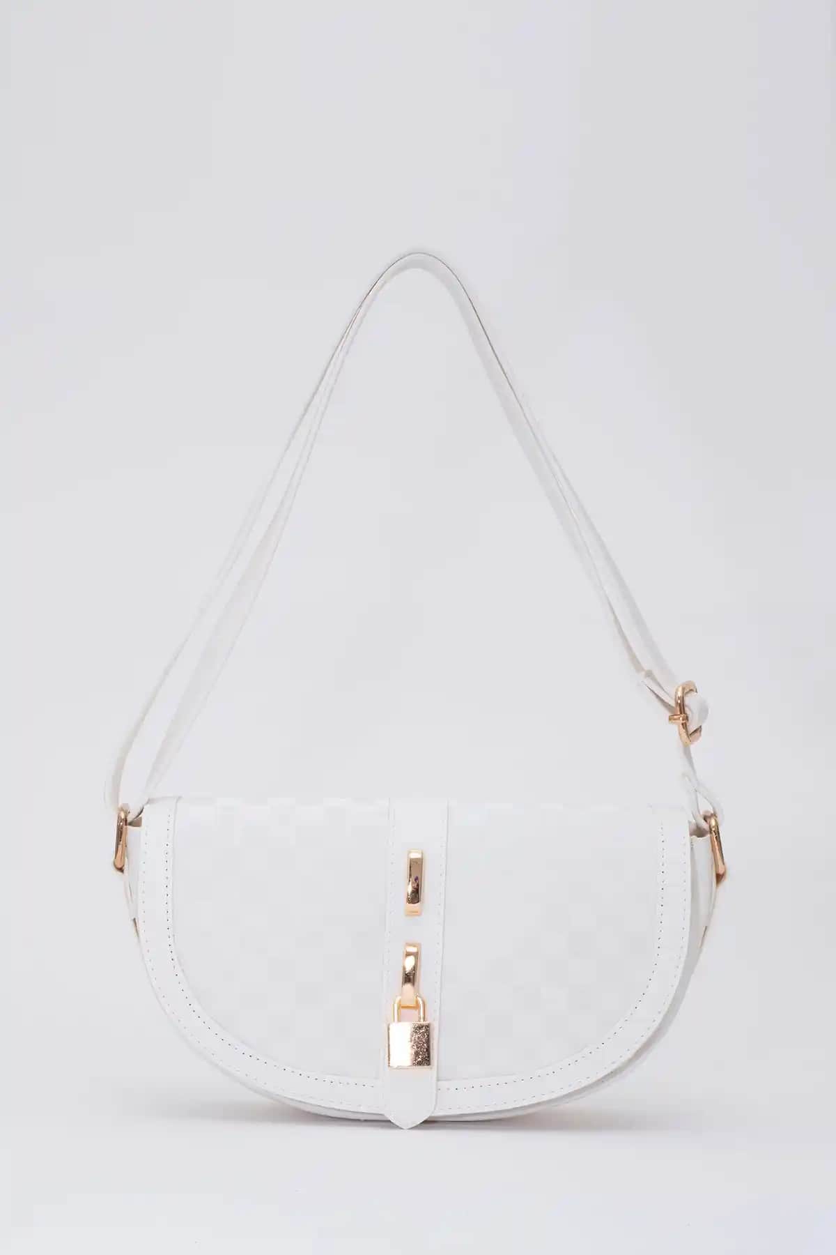 Shaka Kare Desenli Beyaz Suni Deri Çanta Günlük ve Şık Kullanım İçin Uygun