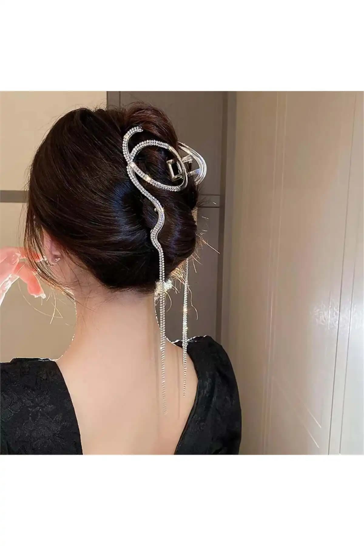 So Much Accessories Kristal Taşlı Büyük Boy Metal Mandal Saç Tokası Günlük ve Özel Kullanım İçin