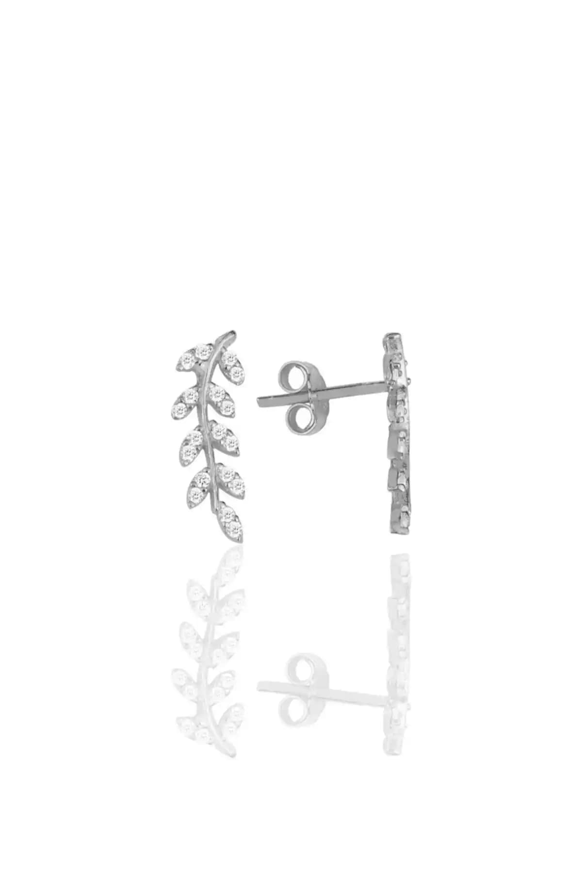 Söğütlü Silver Gümüş Rodyumlu Yaprak Küpe Zirkon Taşlı Modern Tasarım ve Dayanıklılık