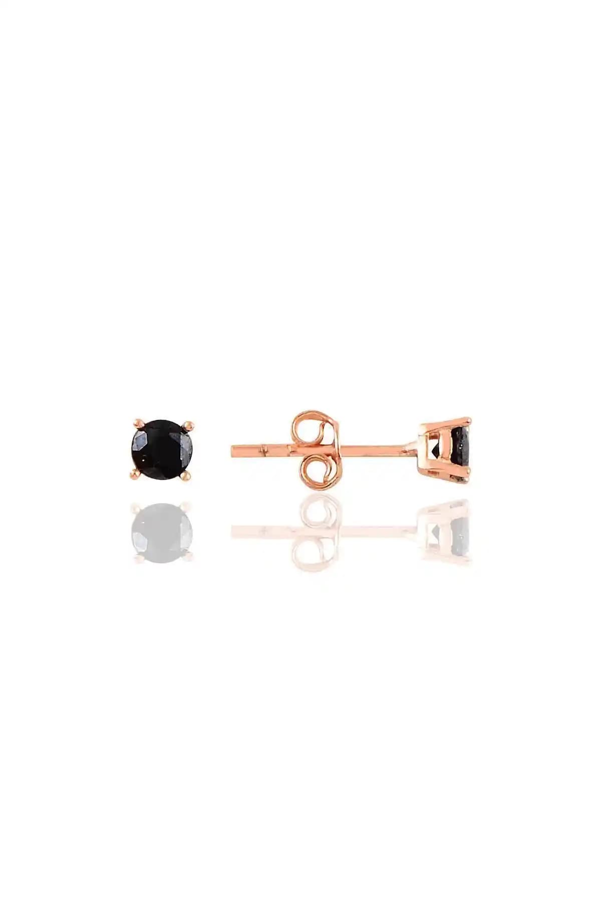 Söğütlü Silver Gümüş Rose 4 Mm Siyah Tek Taş Küpe Zarif ve Modern Tasarım