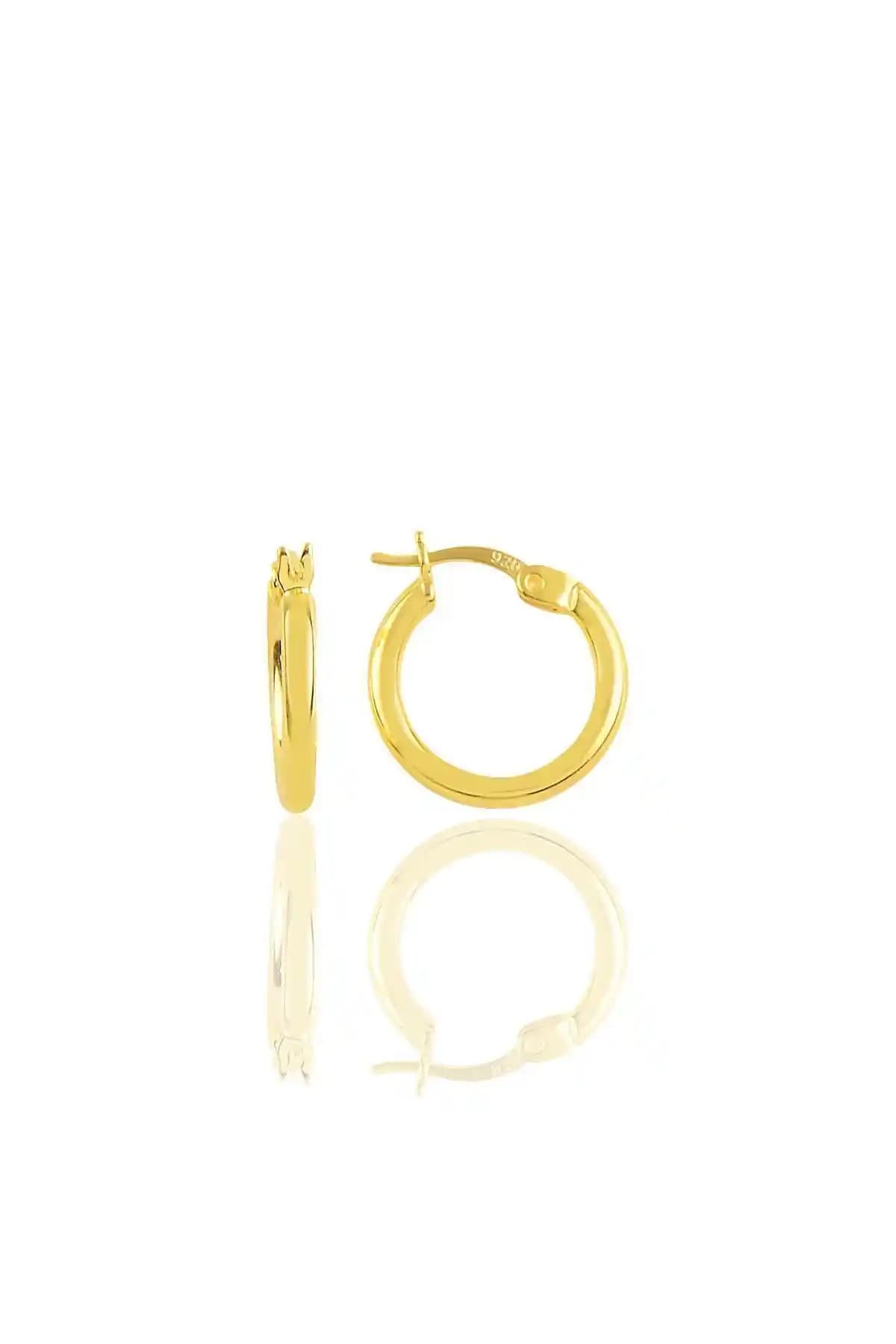 Söğütlü Silver Kadın Güldüş Altın Yalızlı 16 Mm Halka Küpe İnce ve Şık Tasarım