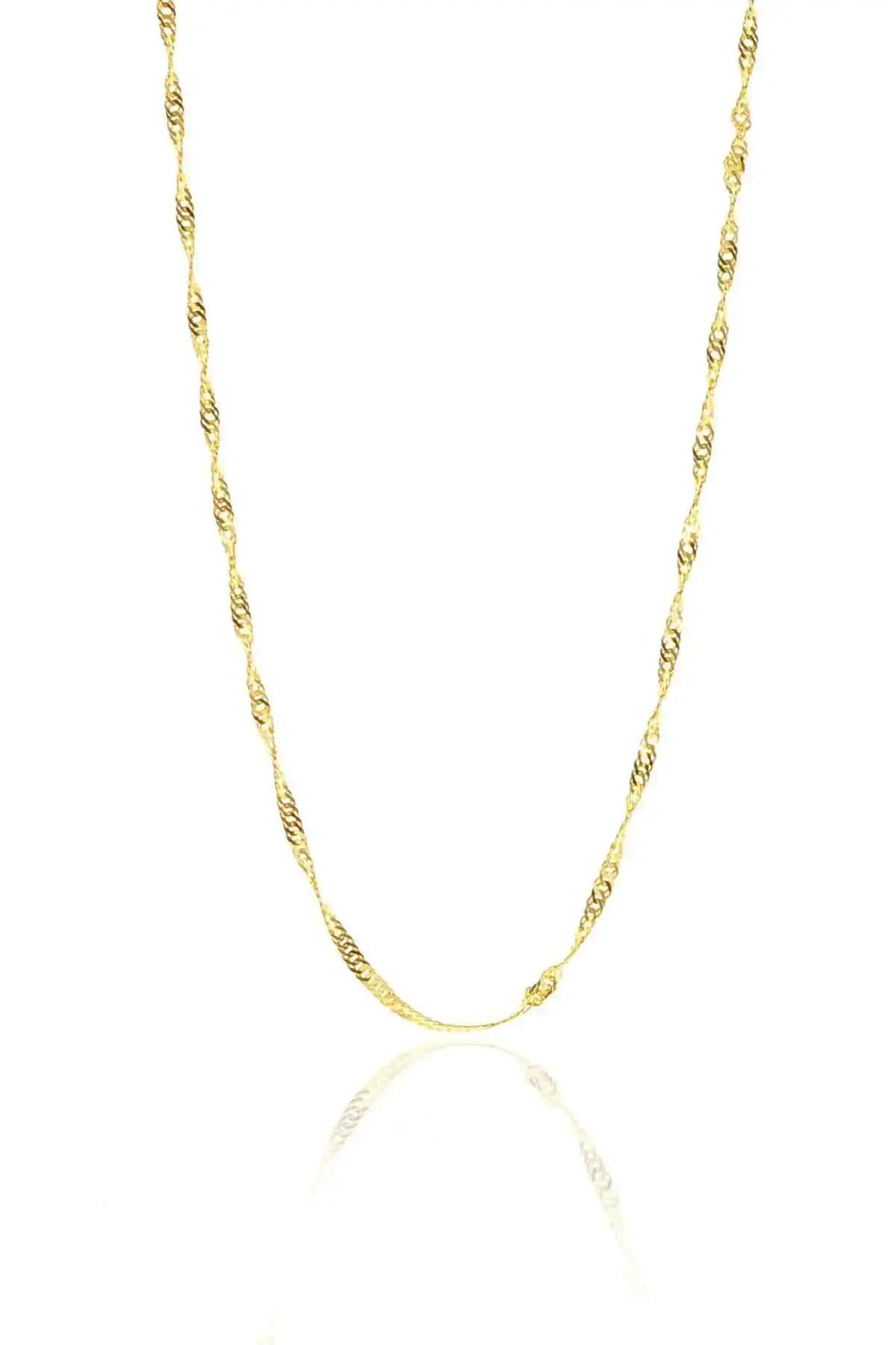 Söğütlü Silver Kadın Gümüş Altın Renkli Singapur Modeli 60 Cm Zincir